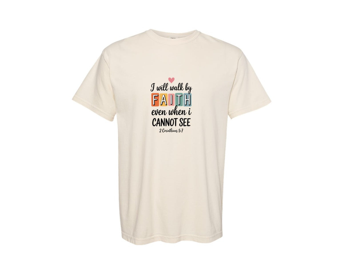 brand:Comfort Colors|color:Ivory|Boho Christian Walk By Faith Graphic T-Shirt