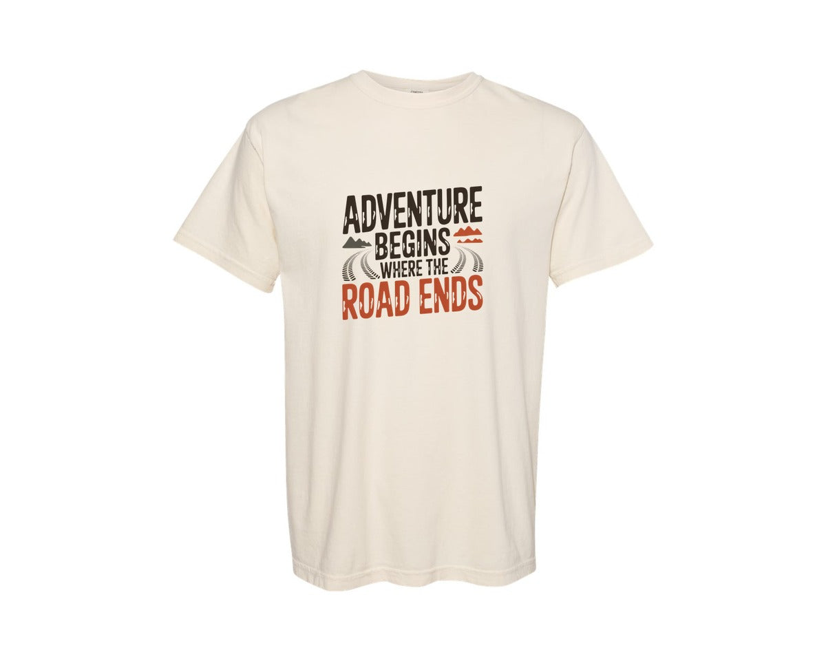 brand:Comfort Colors|color:Ivory|Adventure Begins Where The Road Ends Graphic T-Shirt