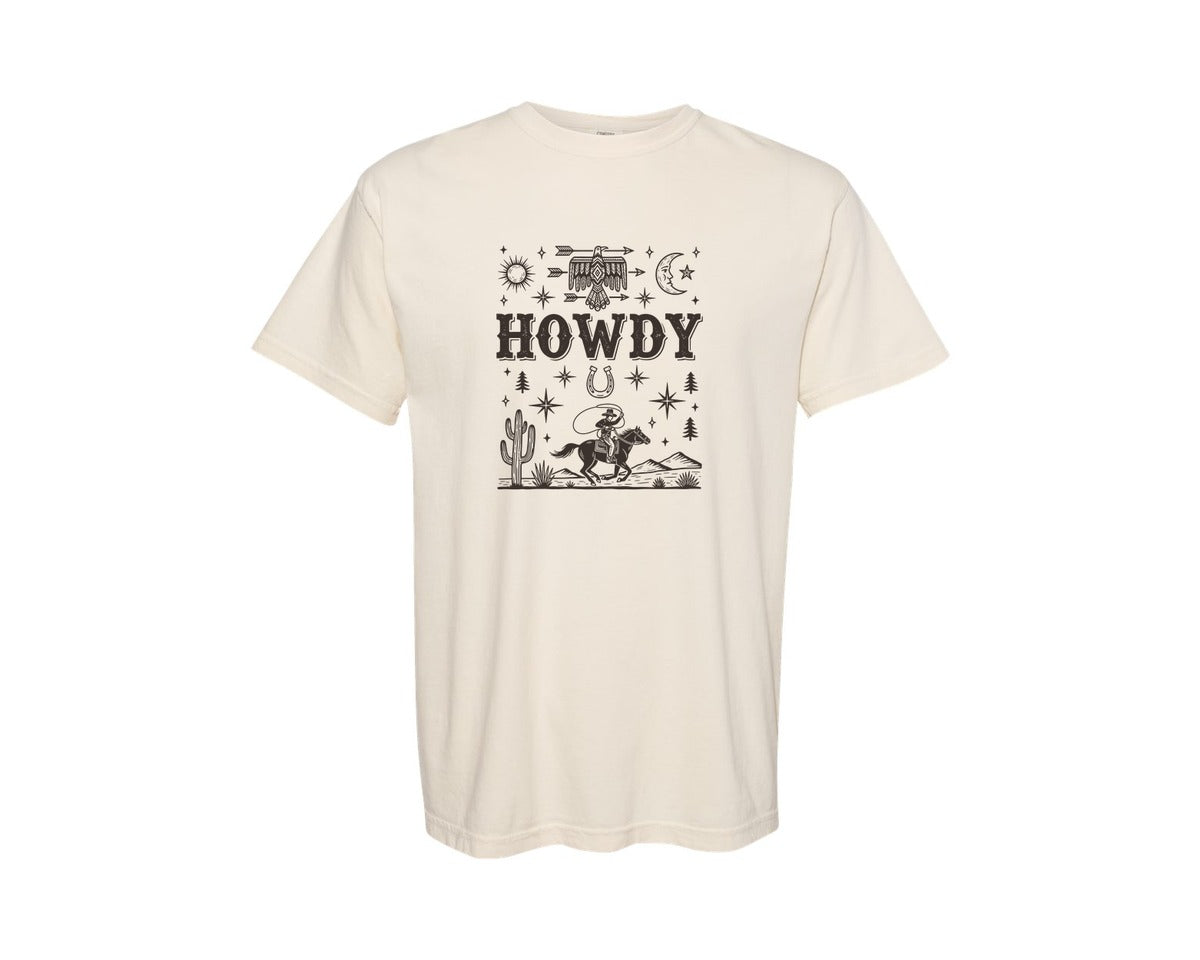 brand:Comfort Colors|color:Ivory|Howdy Cowboy Retro Floral Western Graphic T-Shirt