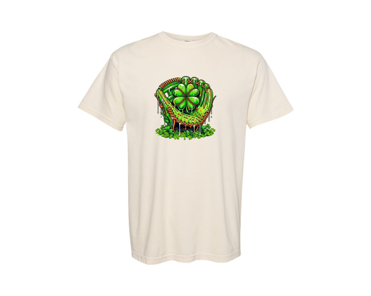 brand:Comfort Colors|color:Ivory|St Patricks Day Shamrock Baseball Glove Graphic T-Shirt