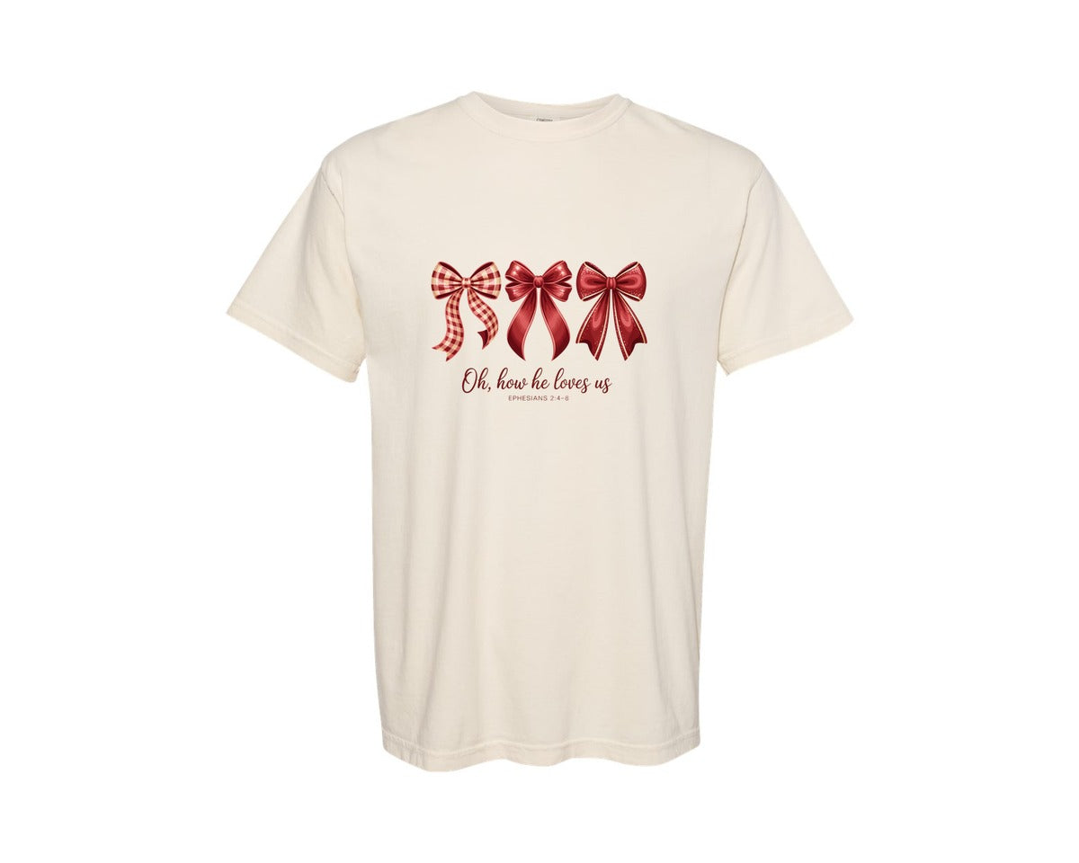 brand:Comfort Colors|color:Ivory|Oh How He Loves Us Glitter Valentin 2 Graphic T-Shirt