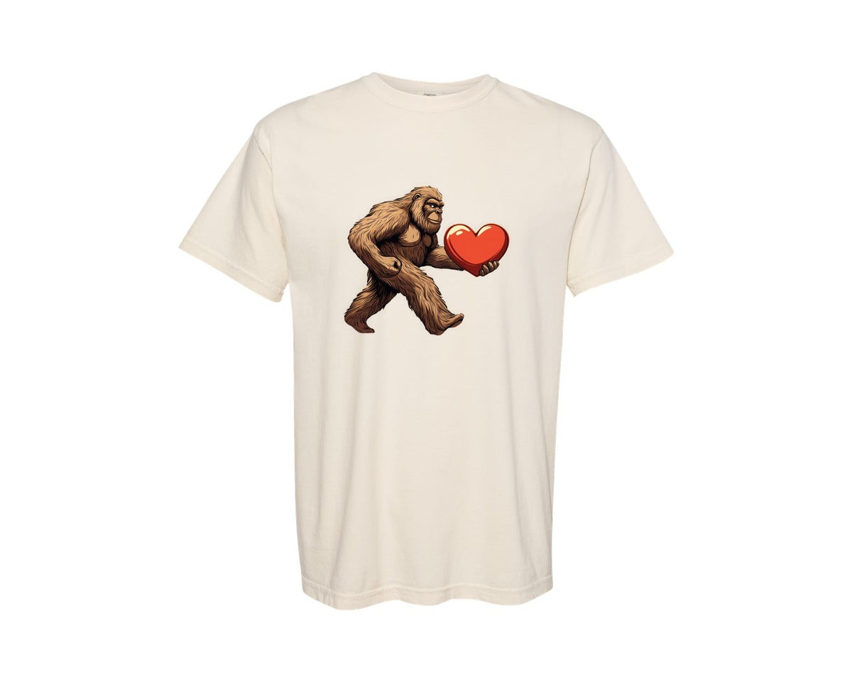 brand:Comfort Colors|color:Ivory|Bigfoot Heart Valentines Day Graphic T-Shirt