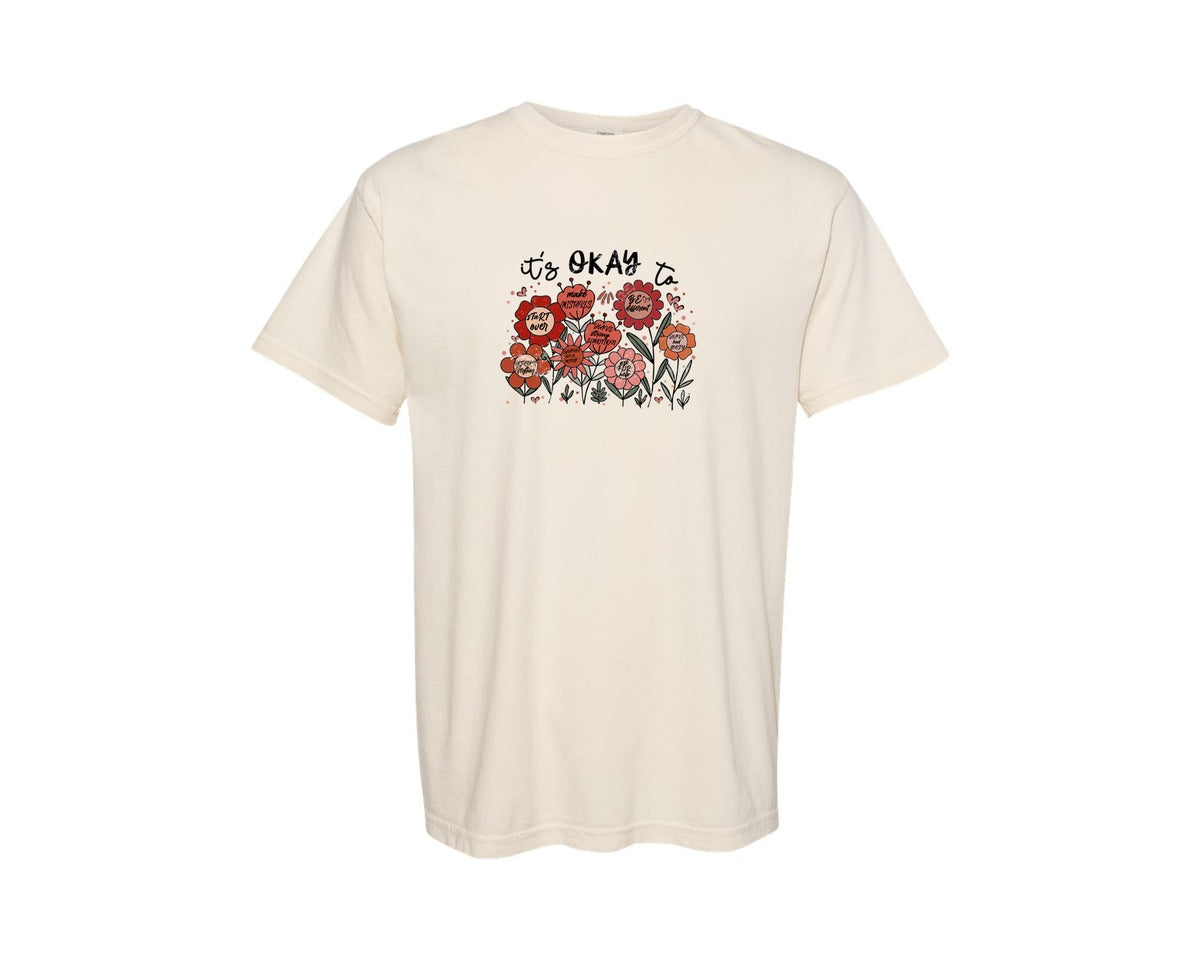 brand:Comfort Colors|color:Ivory|Its Okay To Boho Floral Flowers Pn Graphic T-Shirt