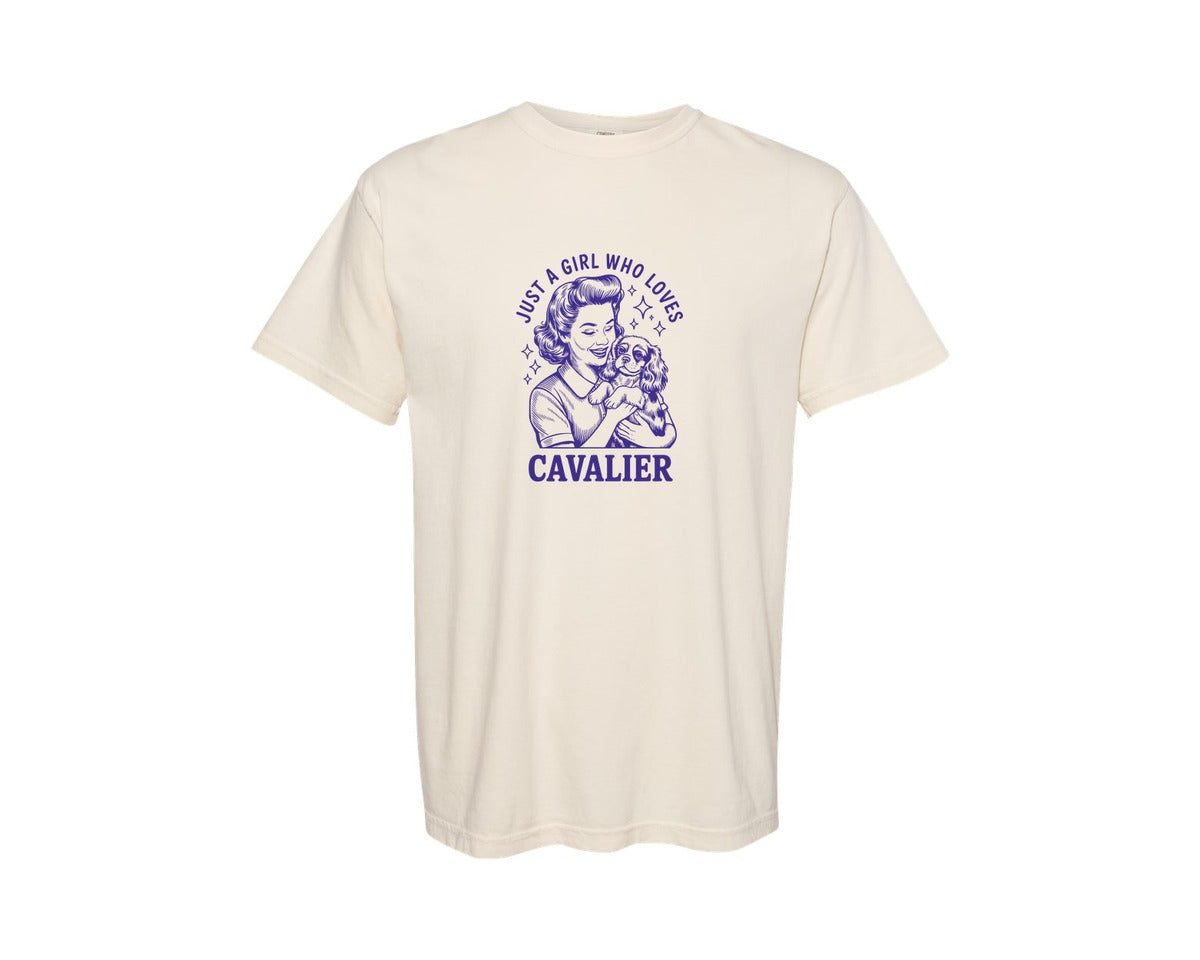 brand:Comfort Colors|color:Ivory|Just A Girl Who Loves Cavalier King Dog Graphic T-Shirt