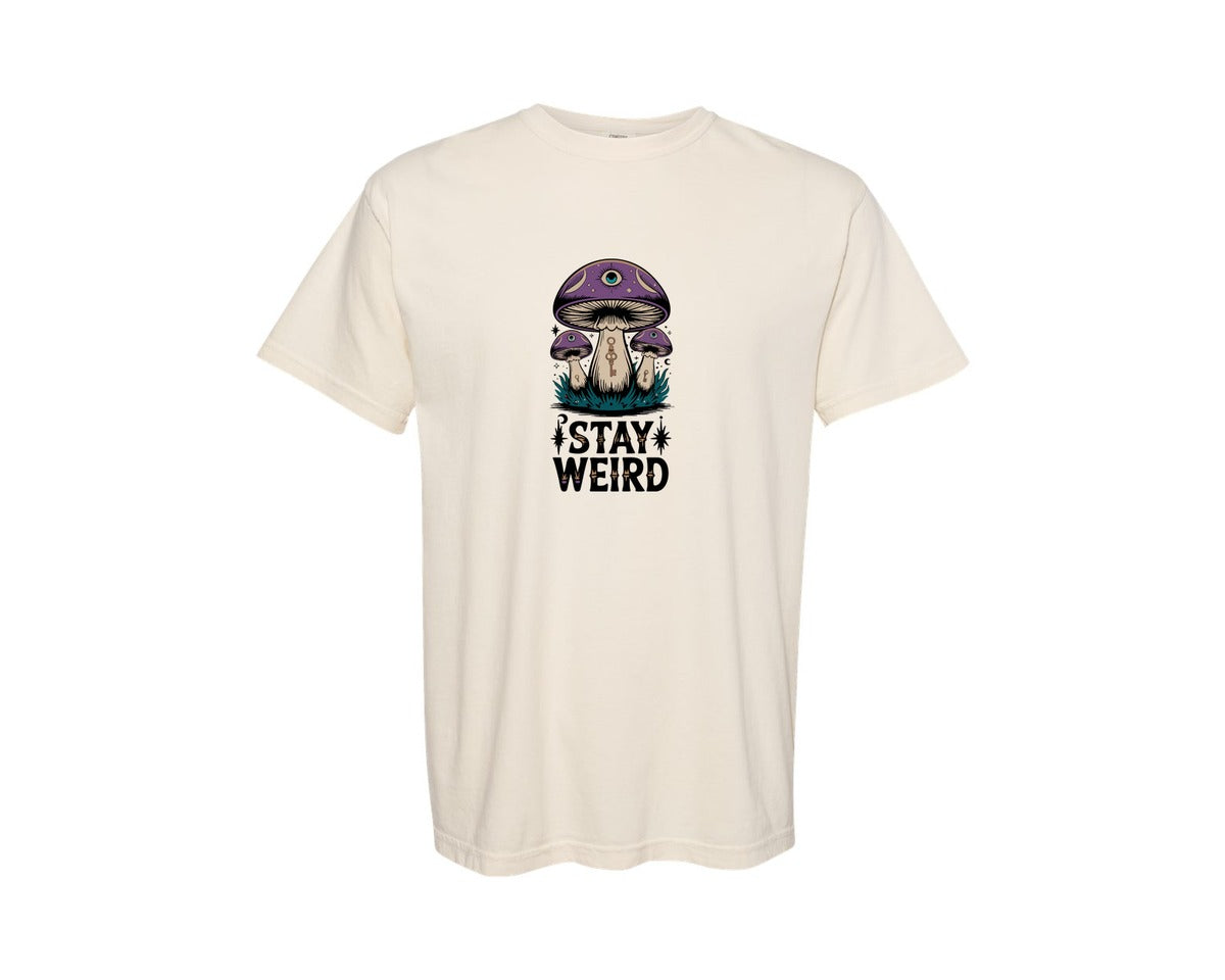 brand:Comfort Colors|color:Ivory|Stay Weird Trippy Mushroom Art Graphic T-Shirt