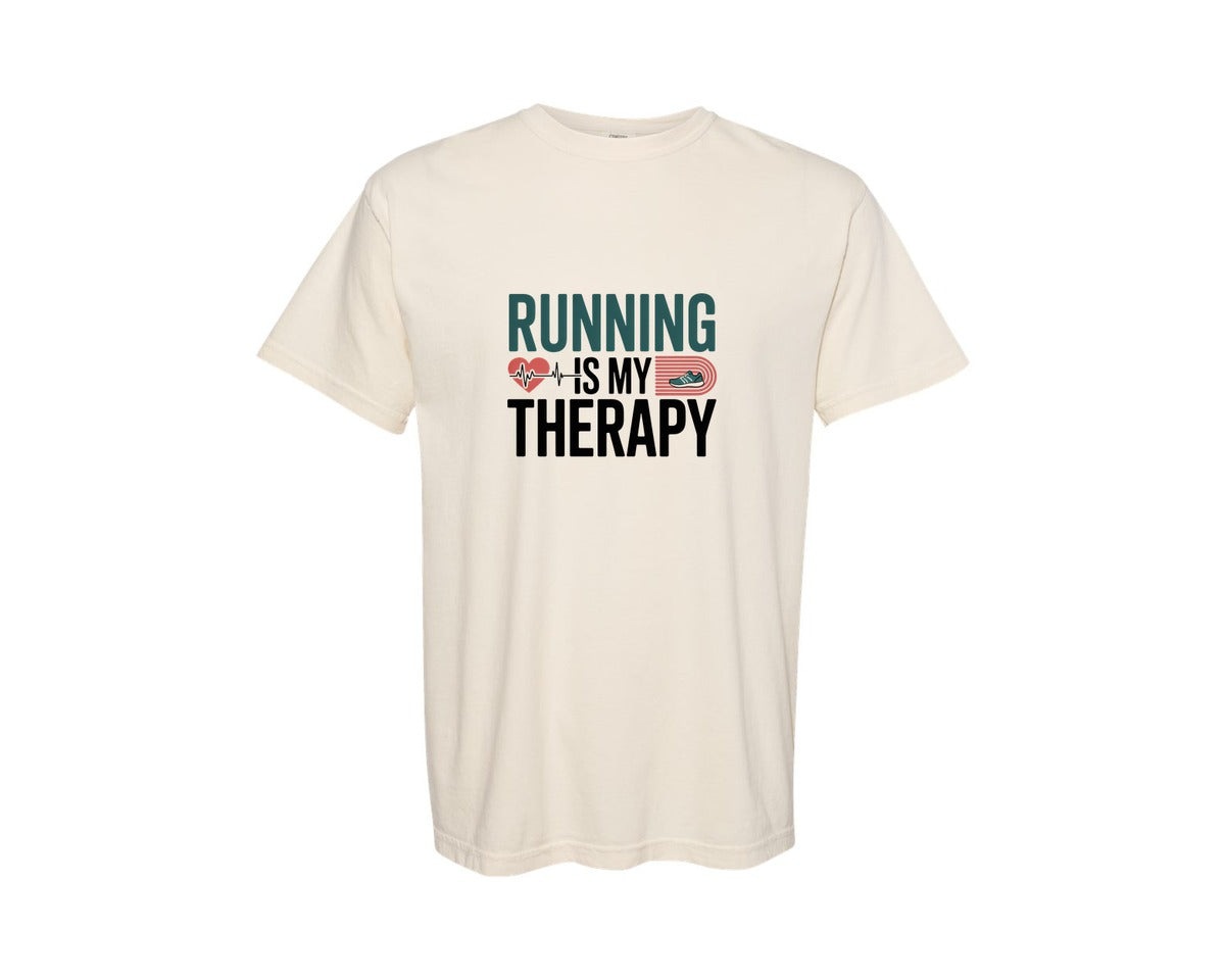 brand:Comfort Colors|color:Ivory|Running Is My Therapy Fitness Shirt Graphic T-Shirt