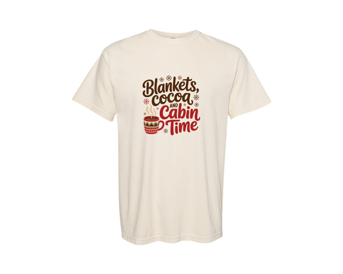 brand:Comfort Colors|color:Ivory|Blankets Cocoa Cabin Time Winter Graphic T-Shirt