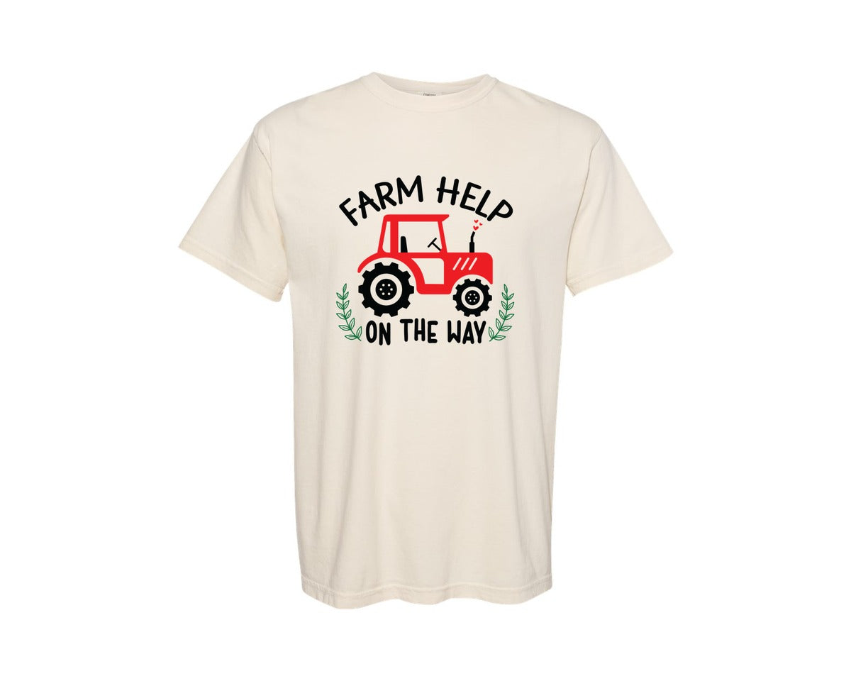 brand:Comfort Colors|color:Ivory|Farm Help On The Way Farmer Baby Graphic T-Shirt