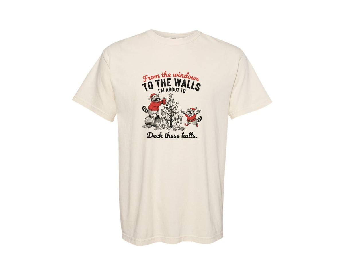 brand:Comfort Colors|color:Ivory|Funny Raccoon Retro Christmas Shirt Graphic T-Shirt