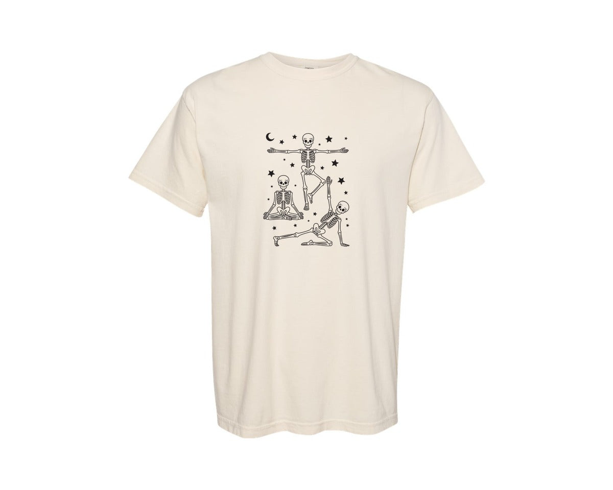 brand:Comfort Colors|color:Ivory|Yoga Skeleton Halloween T Shirt Graphic T-Shirt