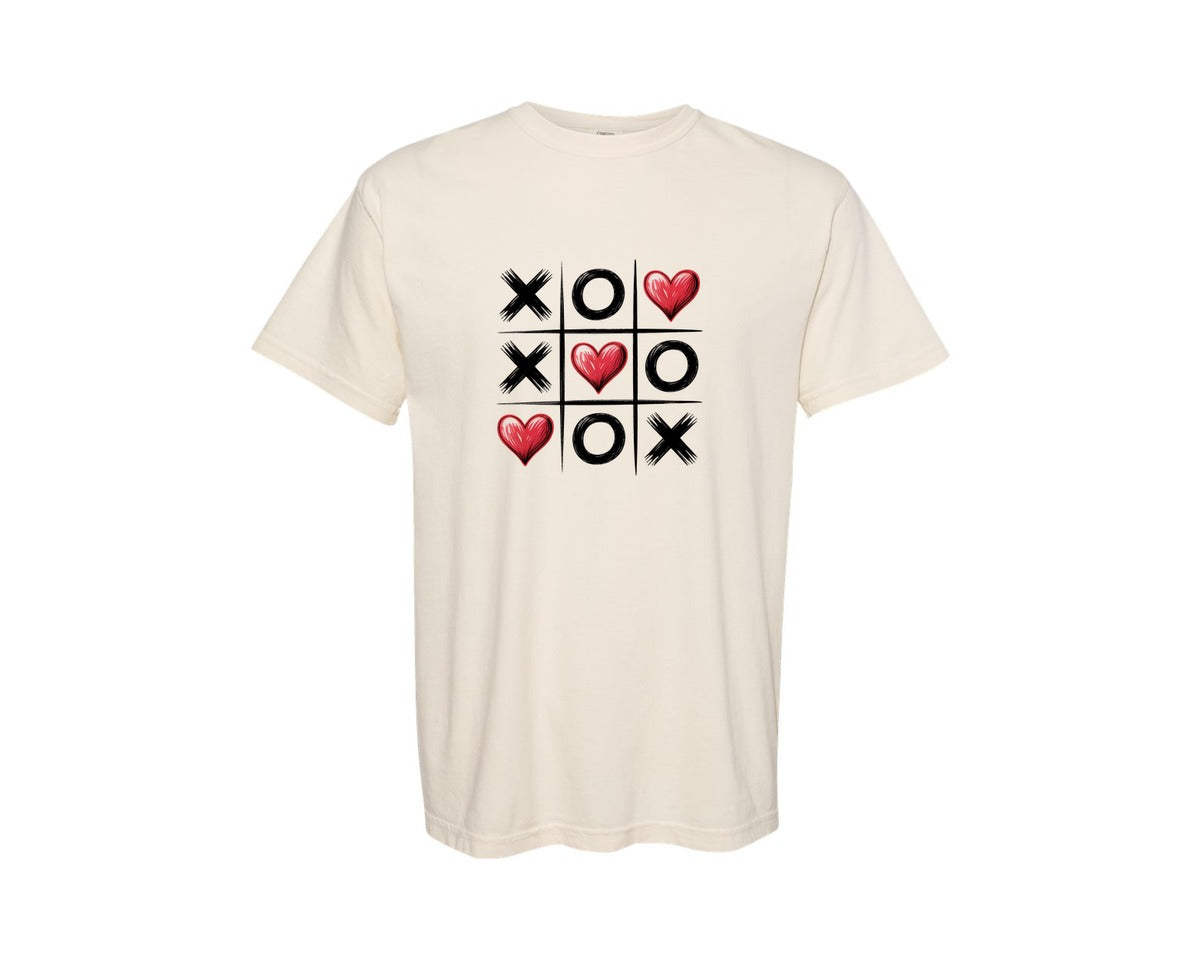 brand:Comfort Colors|color:Ivory|Valentine Tic Tac Toe Pngvalentines Day Graphic T-Shirt