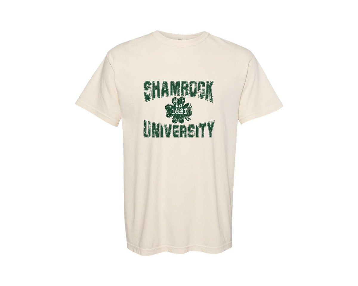 brand:Comfort Colors|color:Ivory|Shamrock University Est 1631 St Patrick Graphic T-Shirt