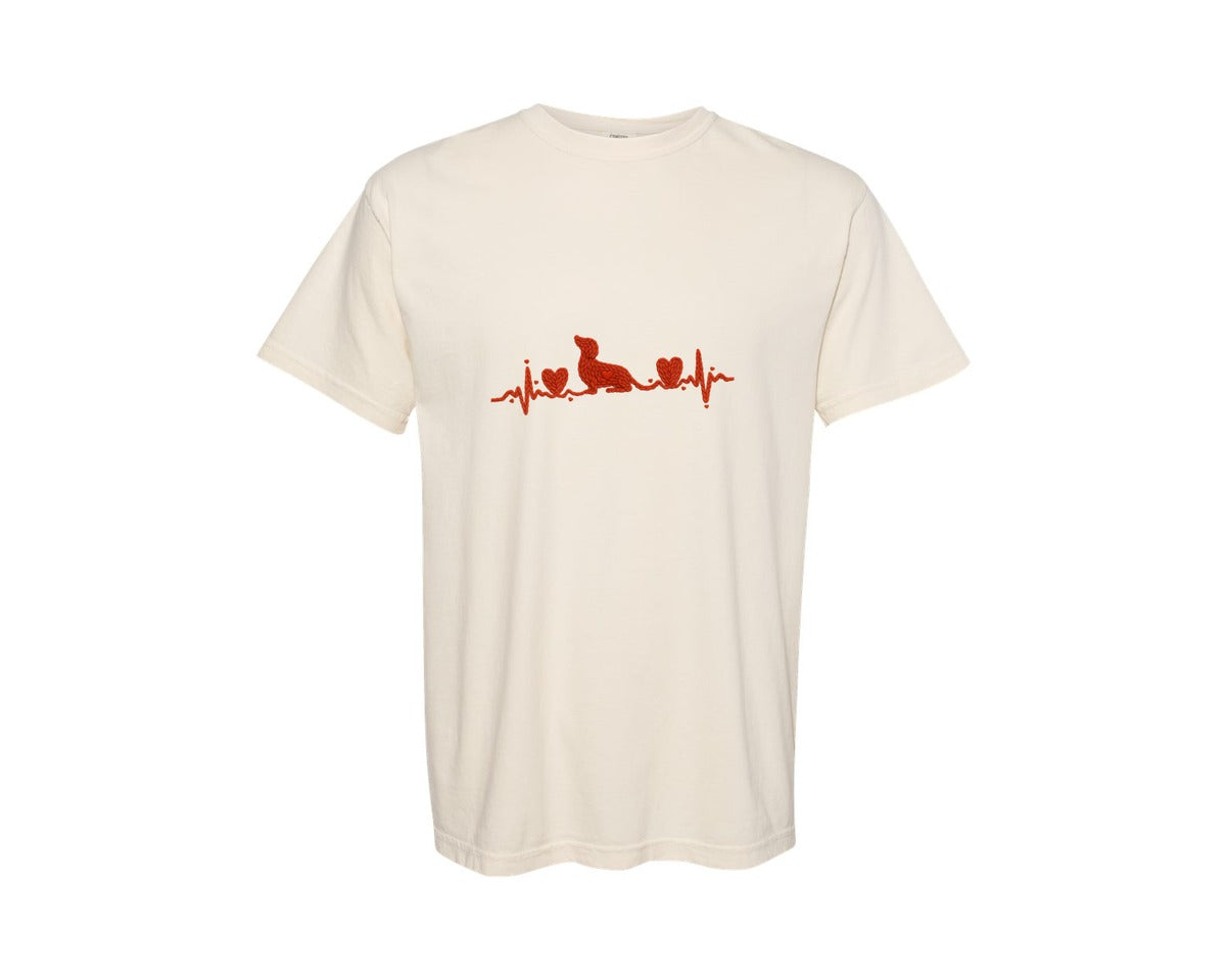 brand:Comfort Colors|color:Ivory|Faux Crochet Valentine Dog Dachshund Graphic T-Shirt