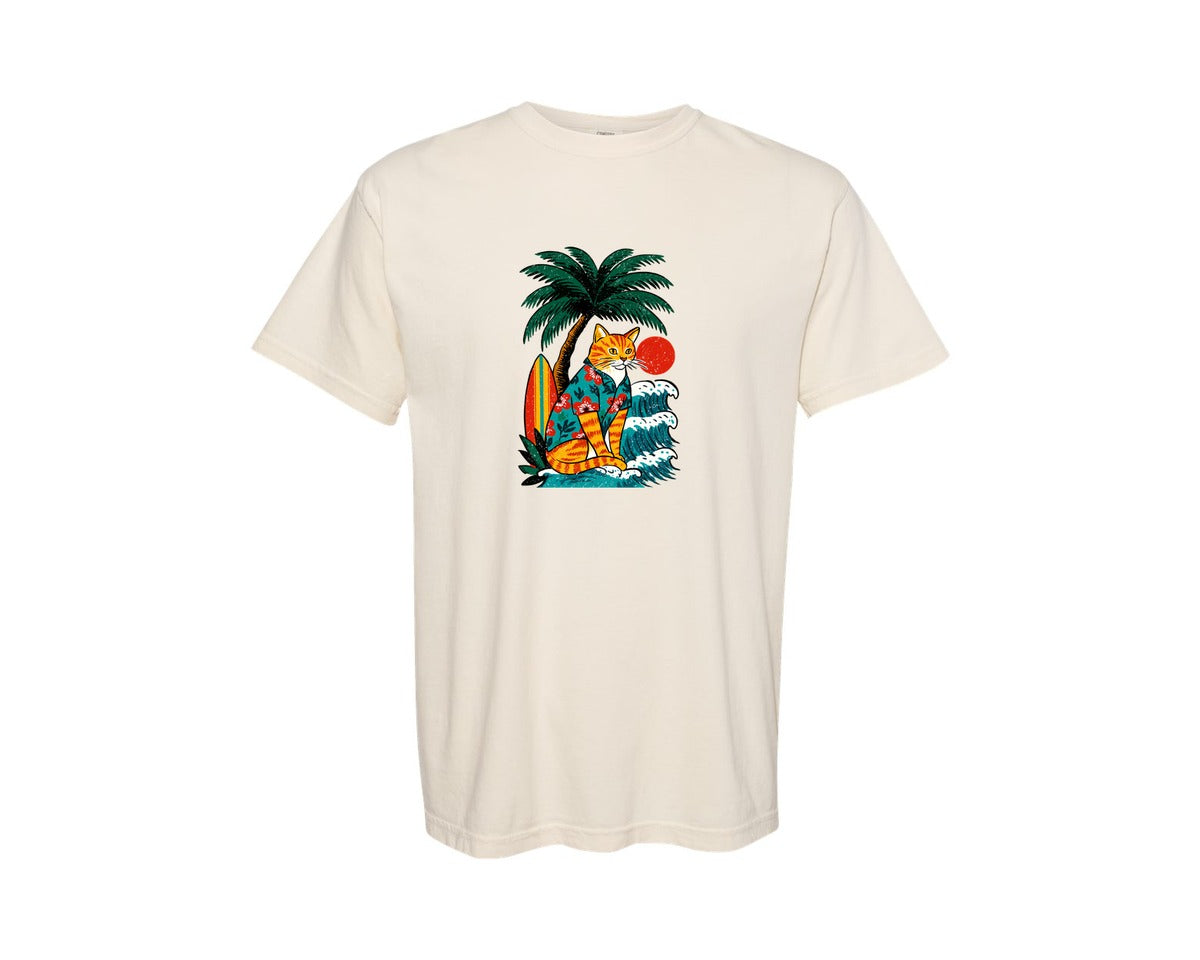 brand:Comfort Colors|color:Ivory|Surf Cat Beach Cat Graphic T-Shirt