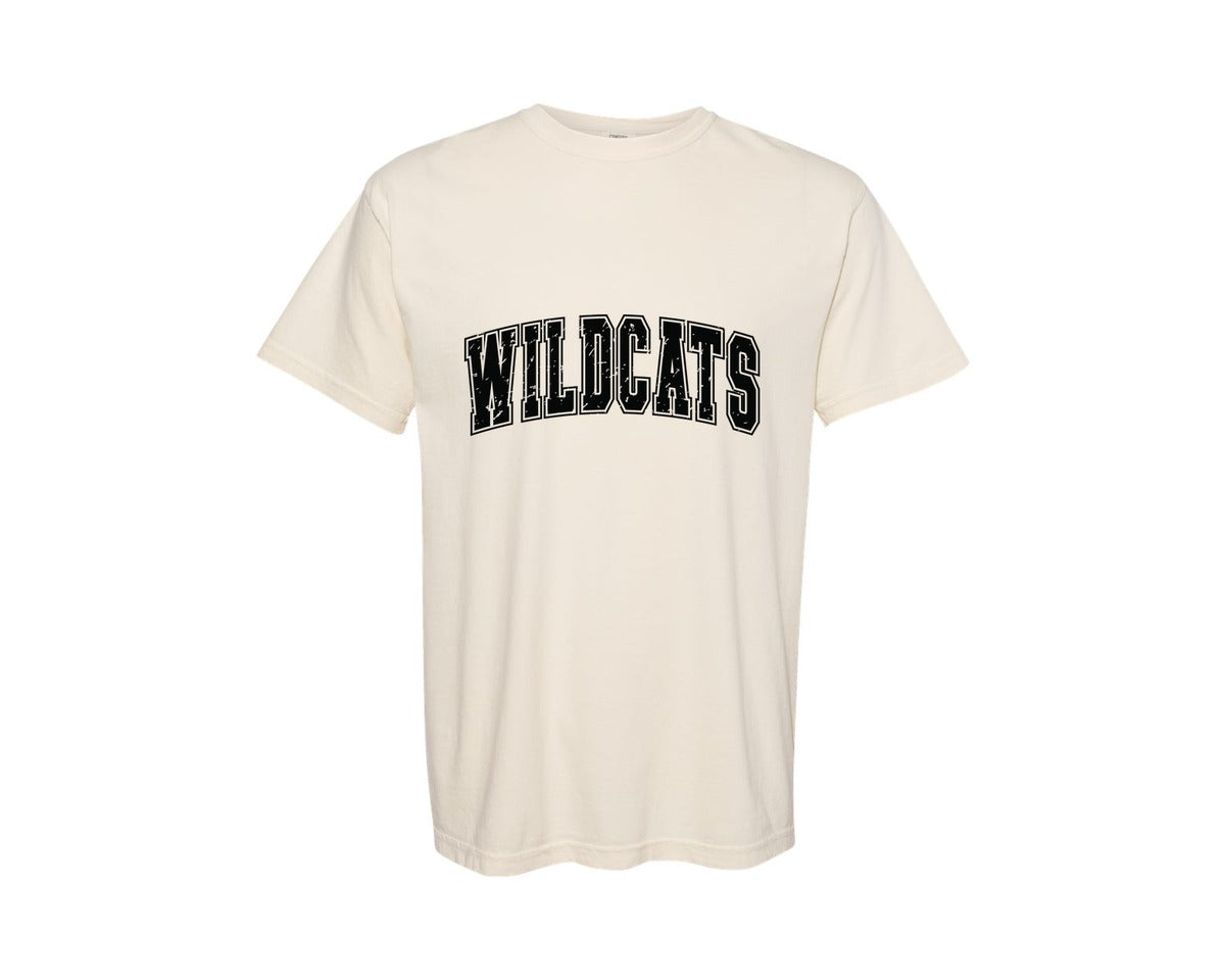 brand:Comfort Colors|color:Ivory|Distressed Wildcats Retro Varsity Graphic T-Shirt