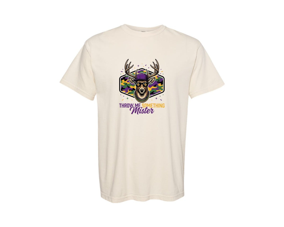 brand:Comfort Colors|color:Ivory|Mardi Gras Hunting Deer Graphic T-Shirt
