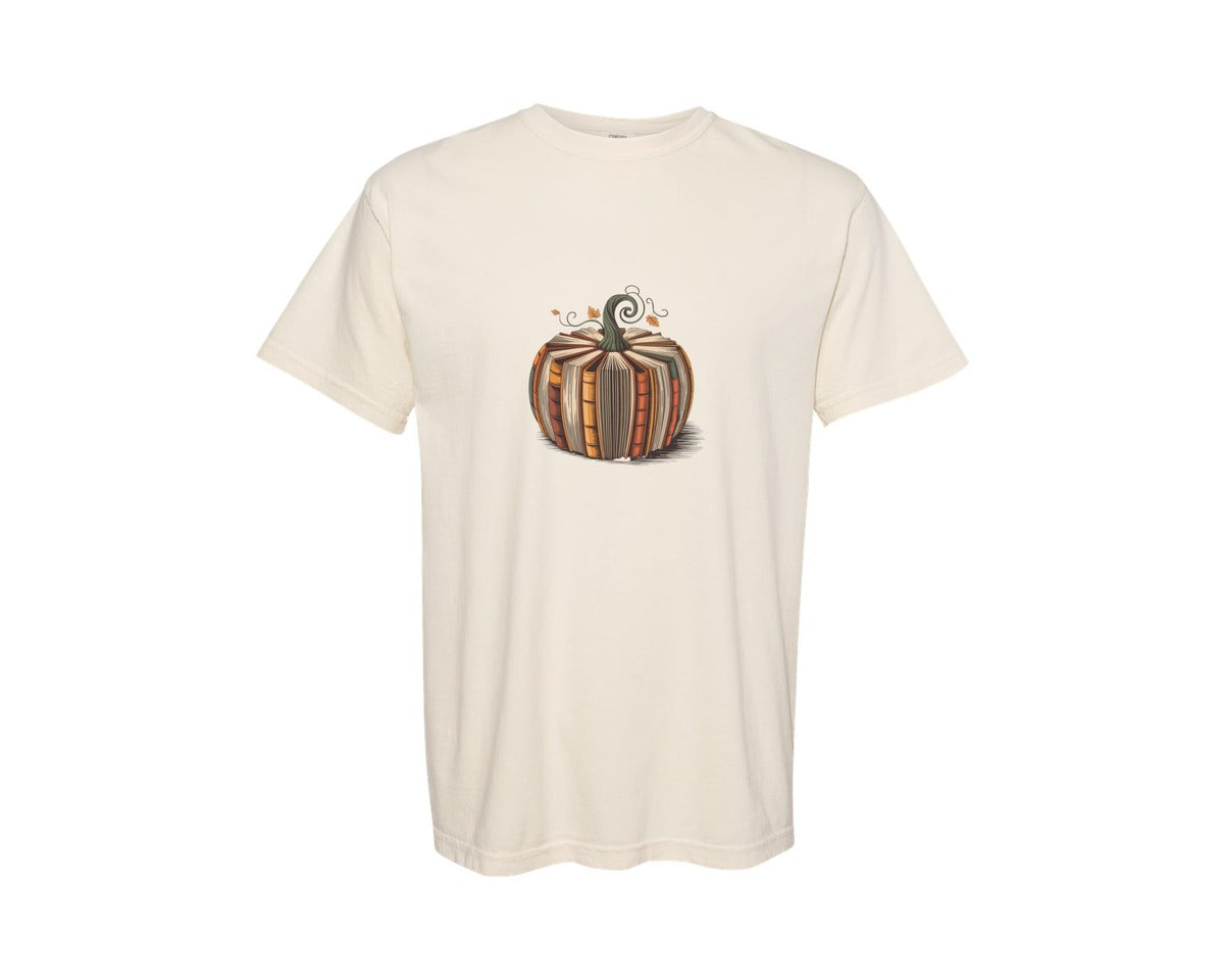brand:Comfort Colors|color:Ivory|Fall Book Pumpkin Halloween Teacher 4 Graphic T-Shirt