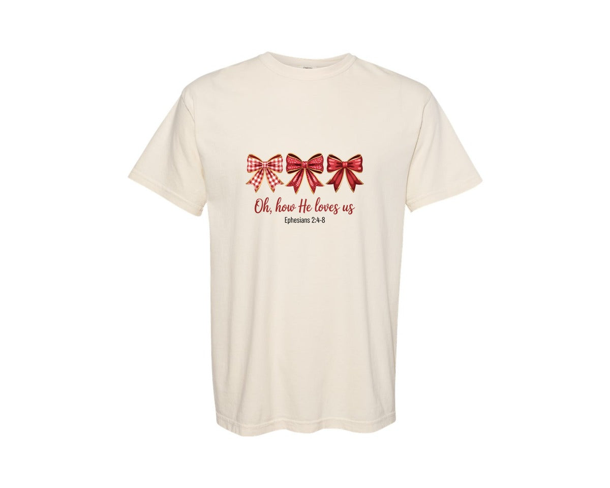 brand:Comfort Colors|color:Ivory|Oh How He Loves Us Jesus Valentine Graphic T-Shirt