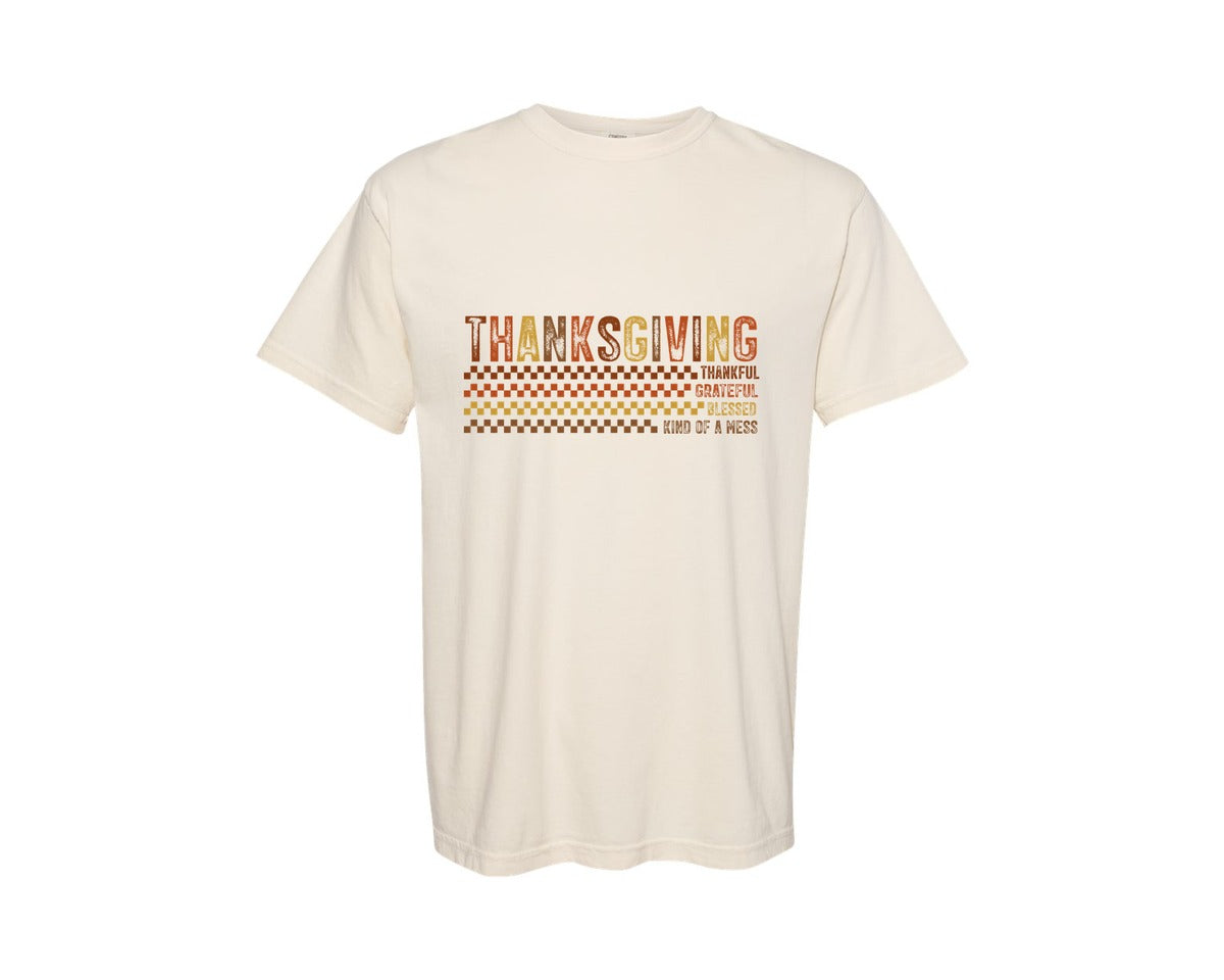 brand:Comfort Colors|color:Ivory|Thansgiving Thankful Grateful Graphic T-Shirt
