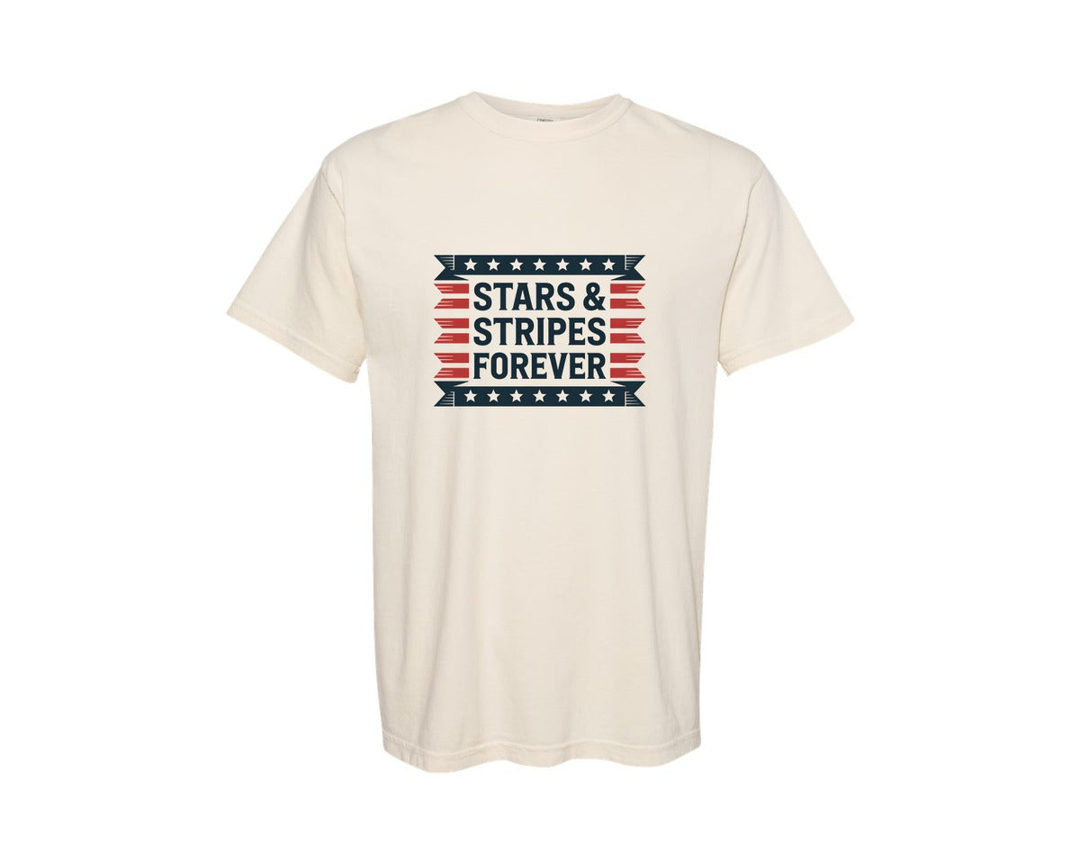 brand:Comfort Colors|color:Ivory|Stars Stripes Forever Patriotic Graphic T-Shirt