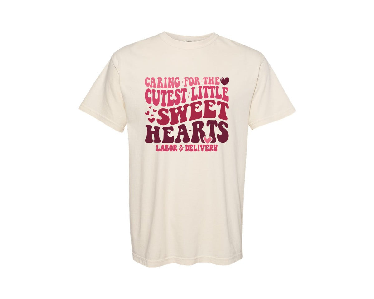 brand:Comfort Colors|color:Ivory|Labor Delivery Nurse Valentine Graphic T-Shirt
