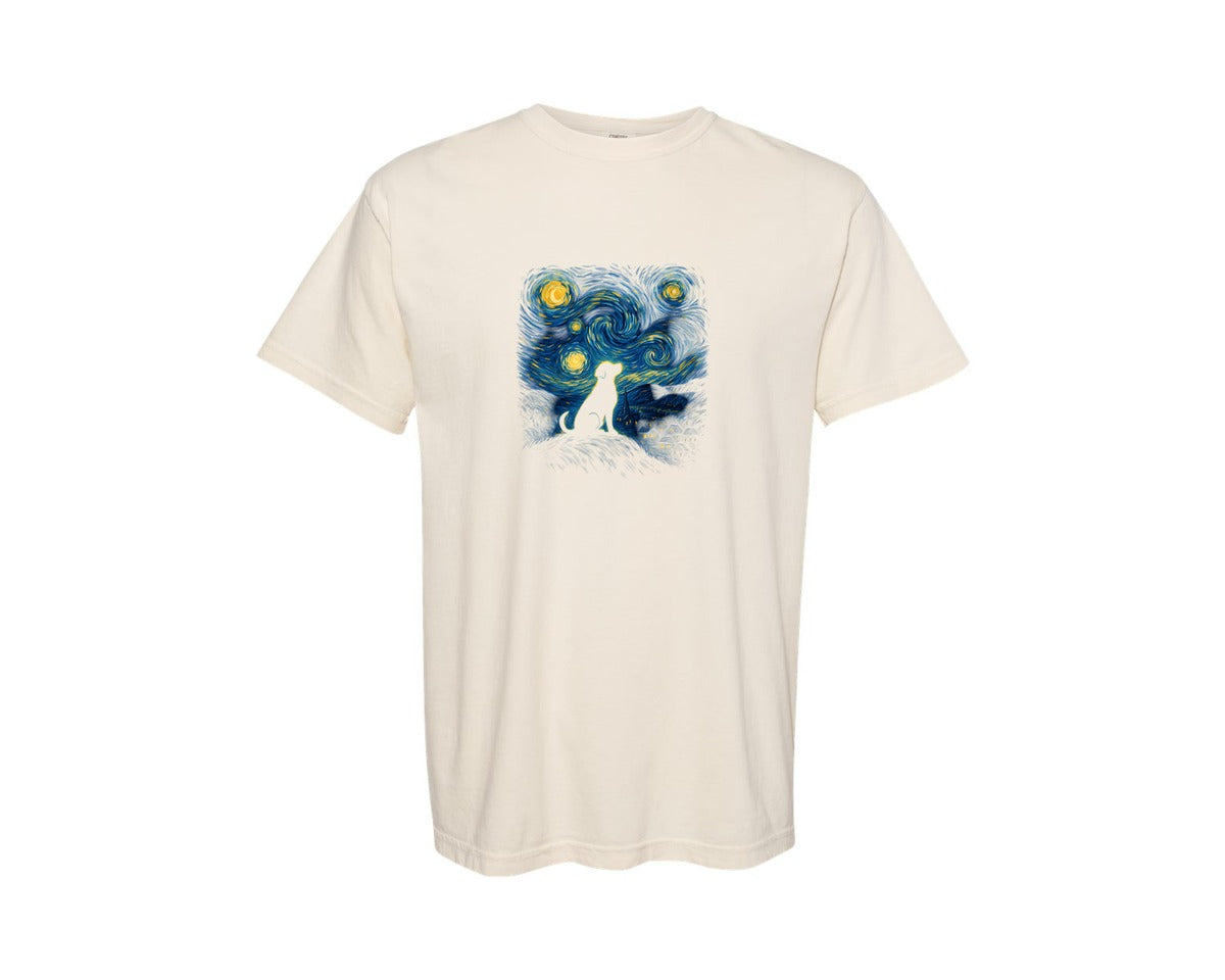 brand:Comfort Colors|color:Ivory|Van Gogh Dog Dog Silhouette T Shirt Graphic T-Shirt