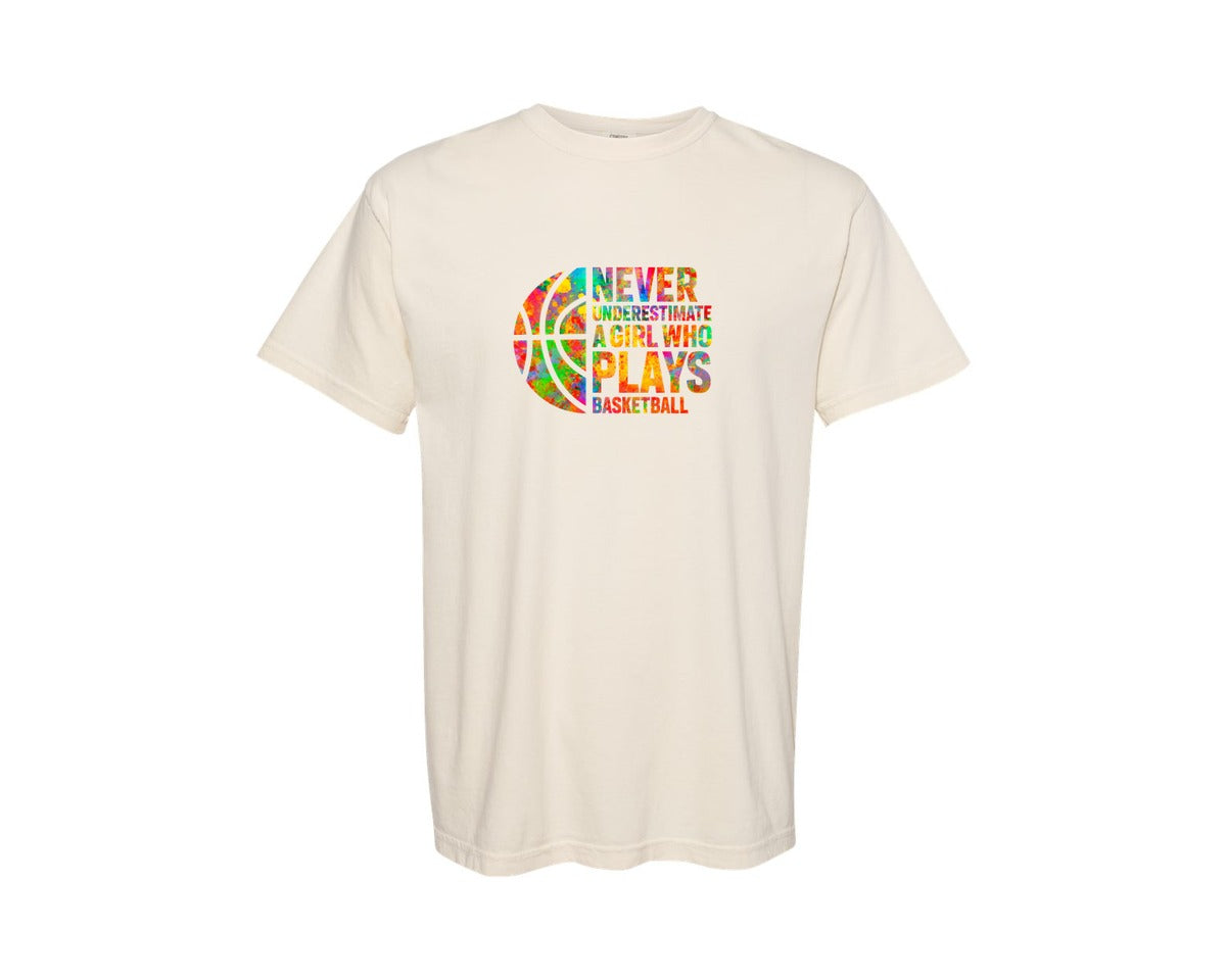 brand:Comfort Colors|color:Ivory|A Girl Who Plays Basketball Basketball Graphic T-Shirt