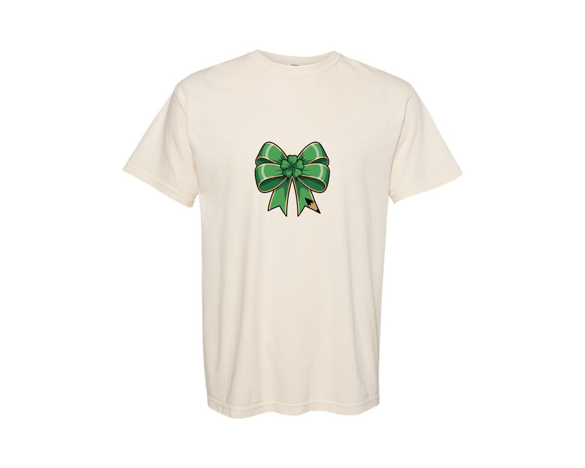 brand:Comfort Colors|color:Ivory|Teacher St Patricks Day Pencil Bow 5 Graphic T-Shirt