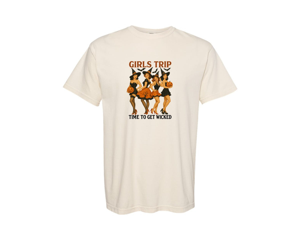 brand:Comfort Colors|color:Ivory|Girls Trip Halloween Salem Witch Retro Graphic T-Shirt