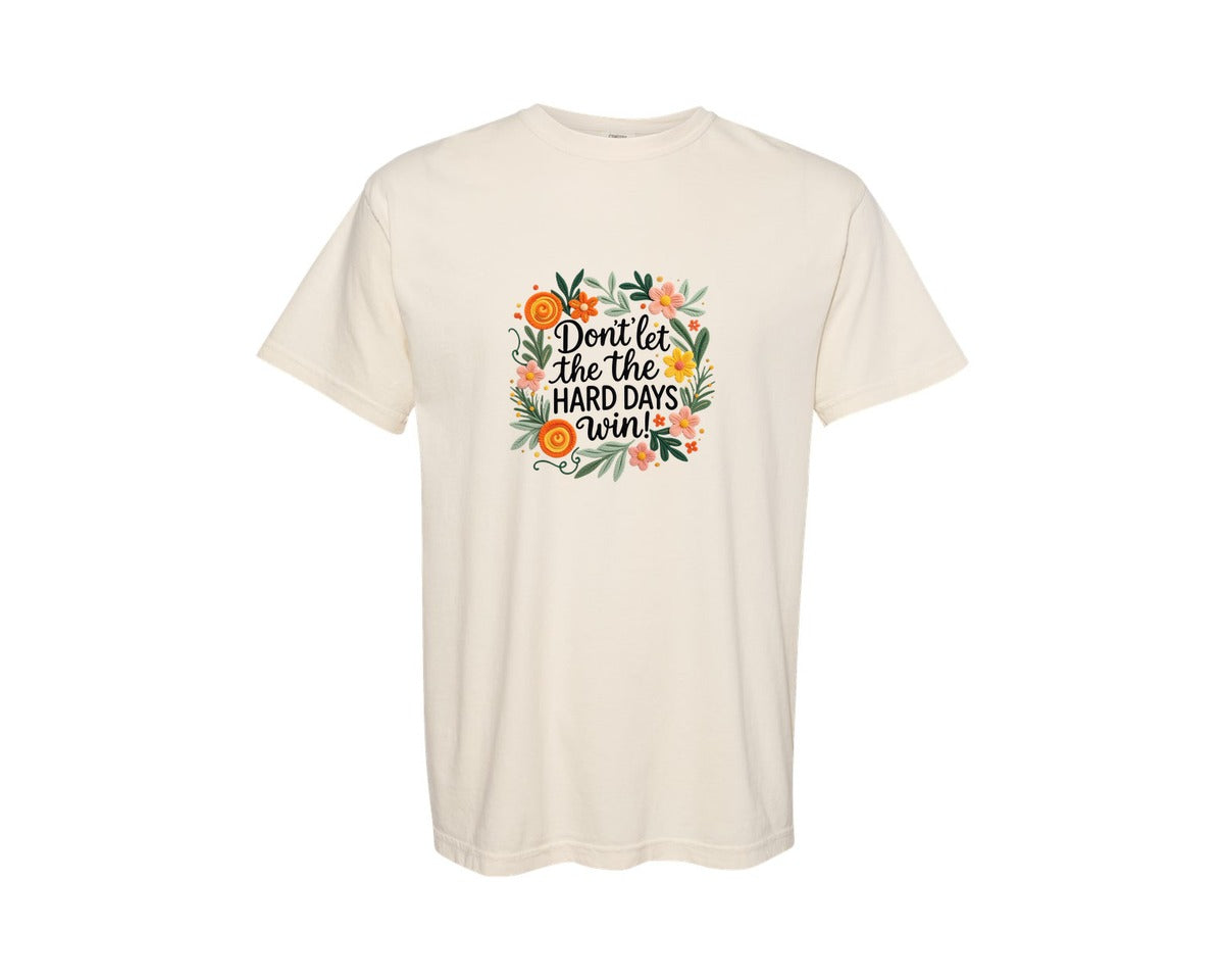 brand:Comfort Colors|color:Ivory|Faux Yarn Floral Mental Health Hard Day Graphic T-Shirt