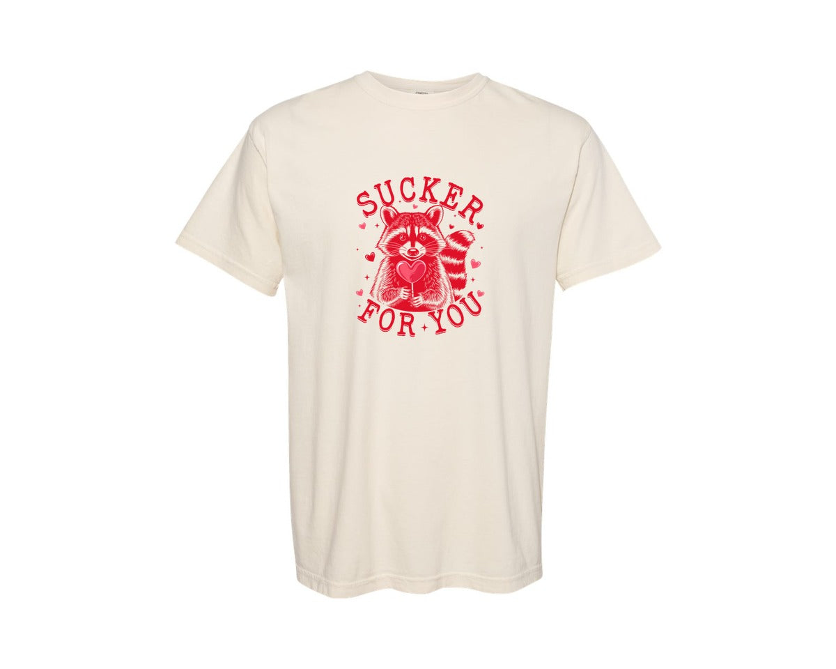 brand:Comfort Colors|color:Ivory|Sucker For You Cute Raccoon Graphic T-Shirt