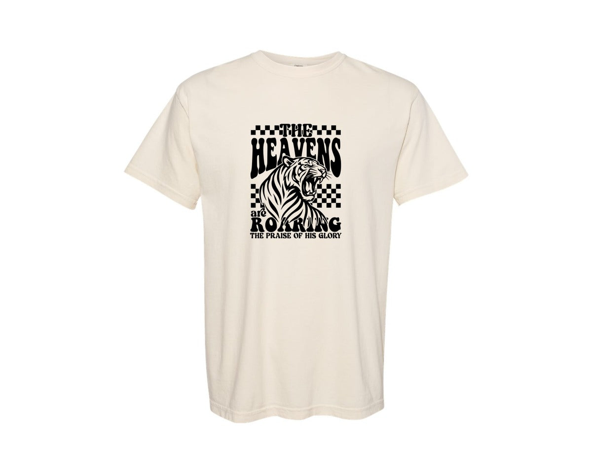 brand:Comfort Colors|color:Ivory|The Heavens Are Roaring Bible Verse Graphic T-Shirt