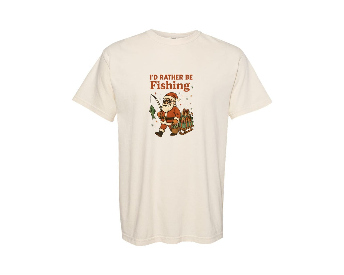 brand:Comfort Colors|color:Ivory|Funny Santa Fishing Christmas 6 Graphic T-Shirt