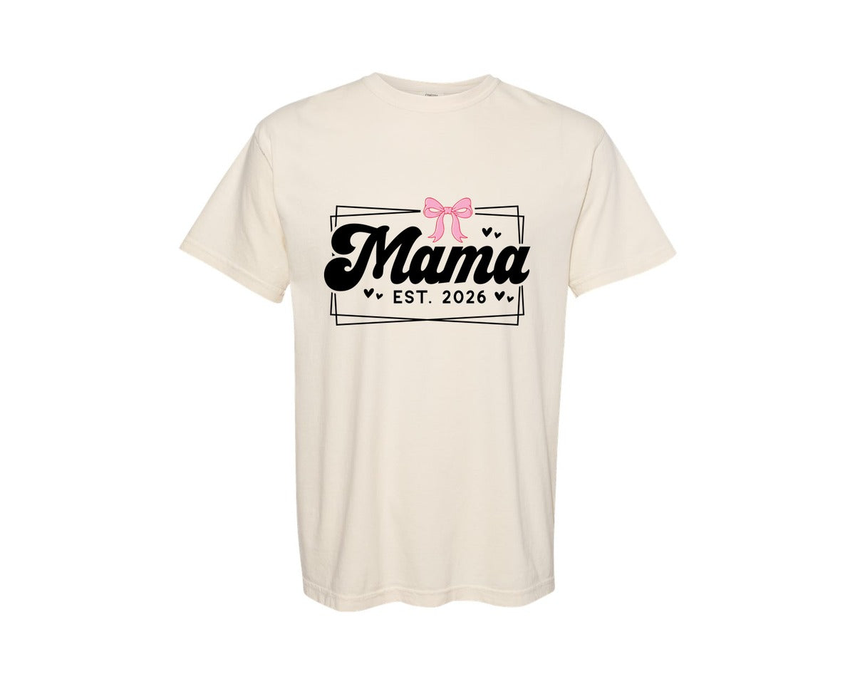 brand:Comfort Colors|color:Ivory|Mama Coquette Bow Mama Est 2026 Graphic T-Shirt