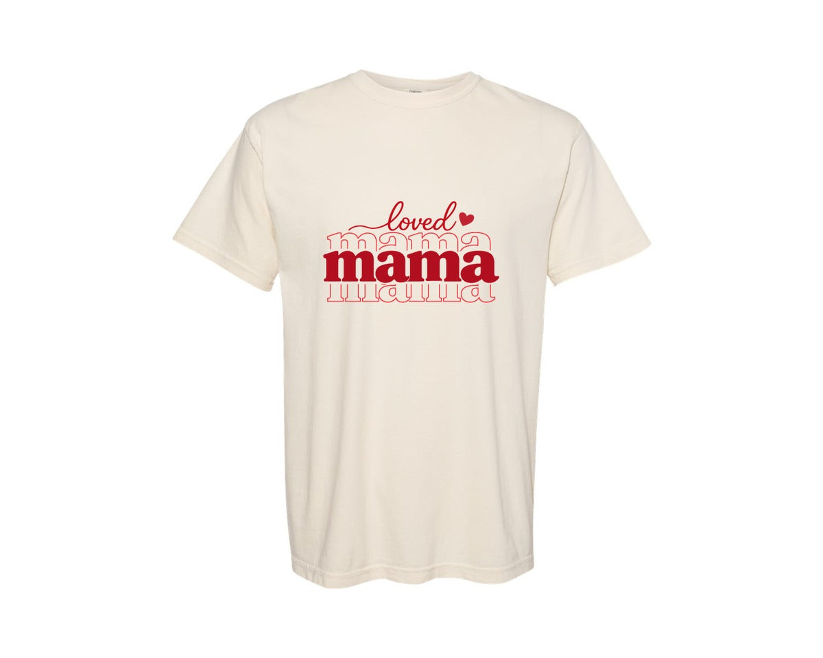 brand:Comfort Colors|color:Ivory|Loved Mama Typography Design Graphic T-Shirt