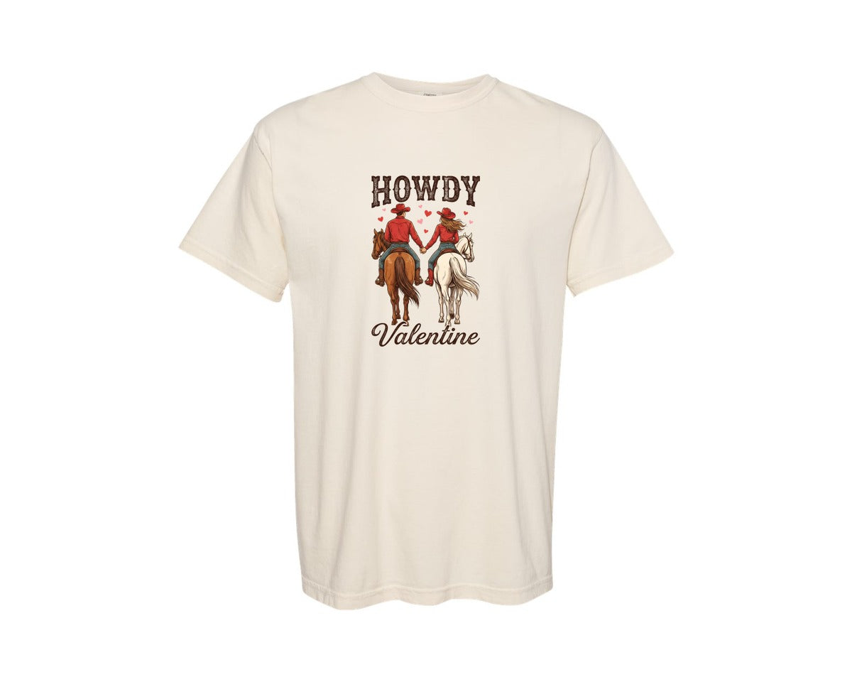 brand:Comfort Colors|color:Ivory|Howdy Valentine Cowboy Couple 2 Graphic T-Shirt