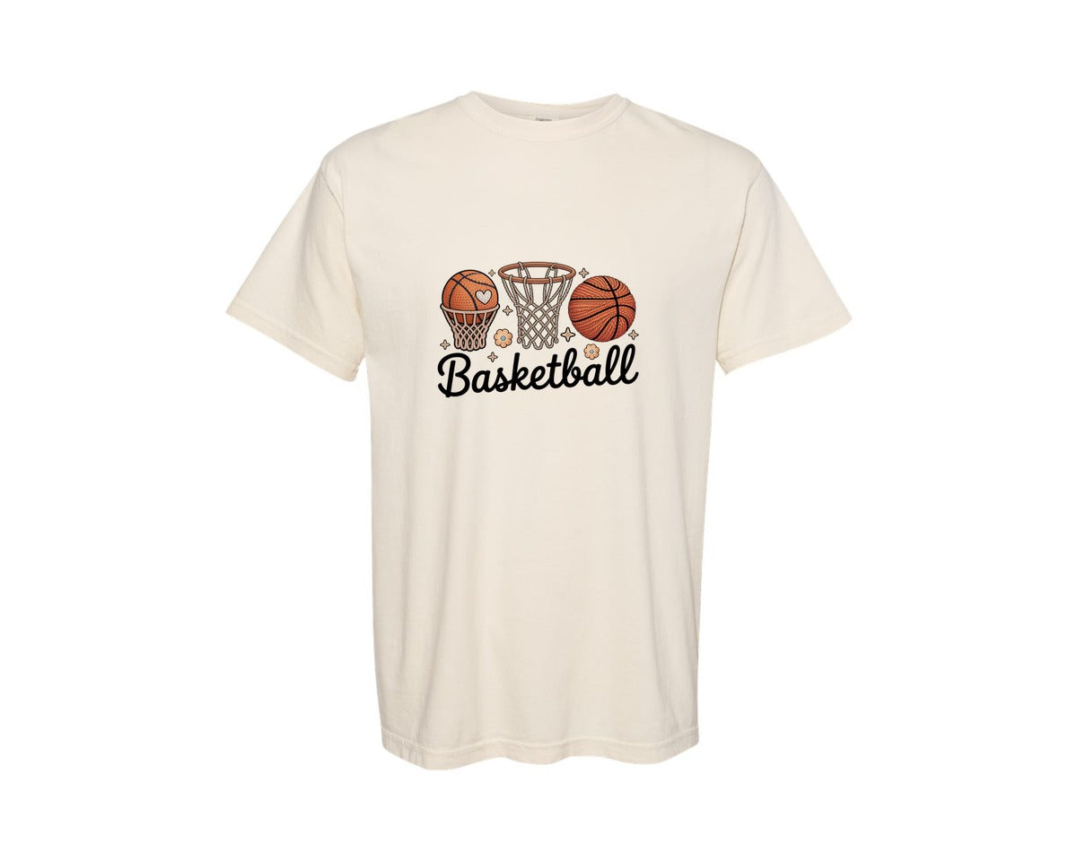brand:Comfort Colors|color:Ivory|Basketball Crochet Basketball Graphic T-Shirt