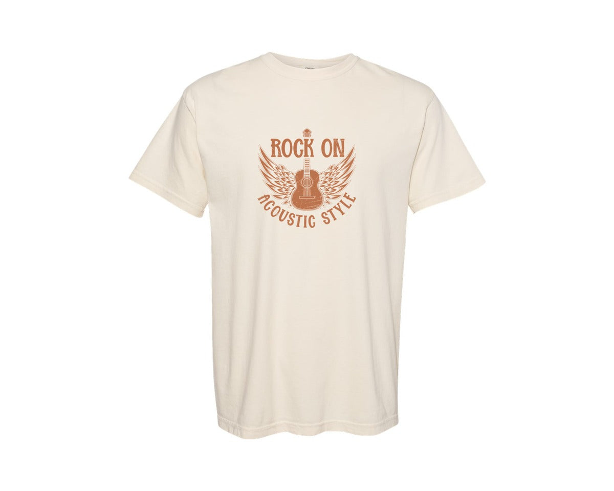 brand:Comfort Colors|color:Ivory|Rock On Guitar T Shirt Design Graphic T-Shirt