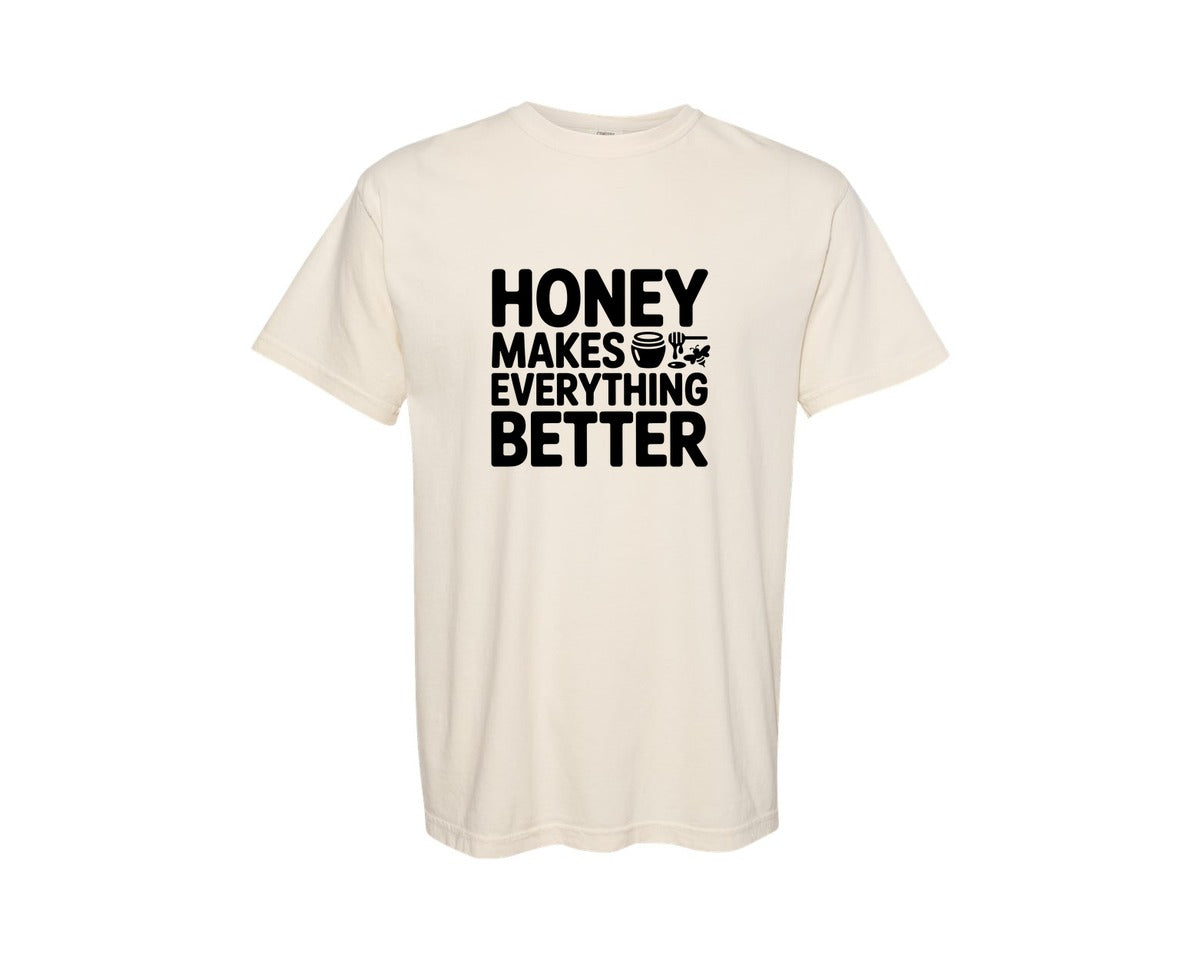 brand:Comfort Colors|color:Ivory|Honey Makes Everything Better Bee Graphic T-Shirt