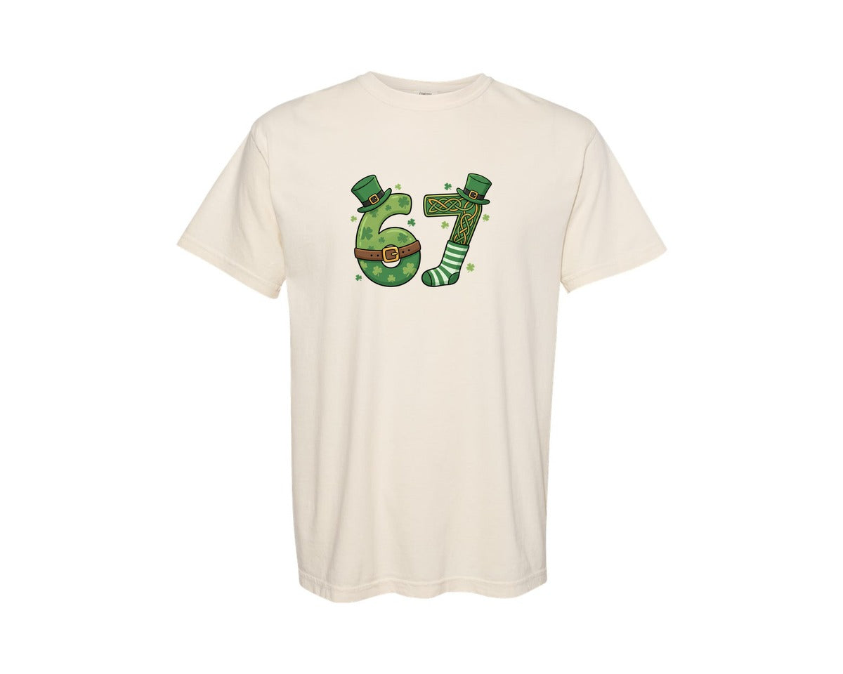 brand:Comfort Colors|color:Ivory|Lucky Number 67 Leprechaun Hat Graphic T-Shirt