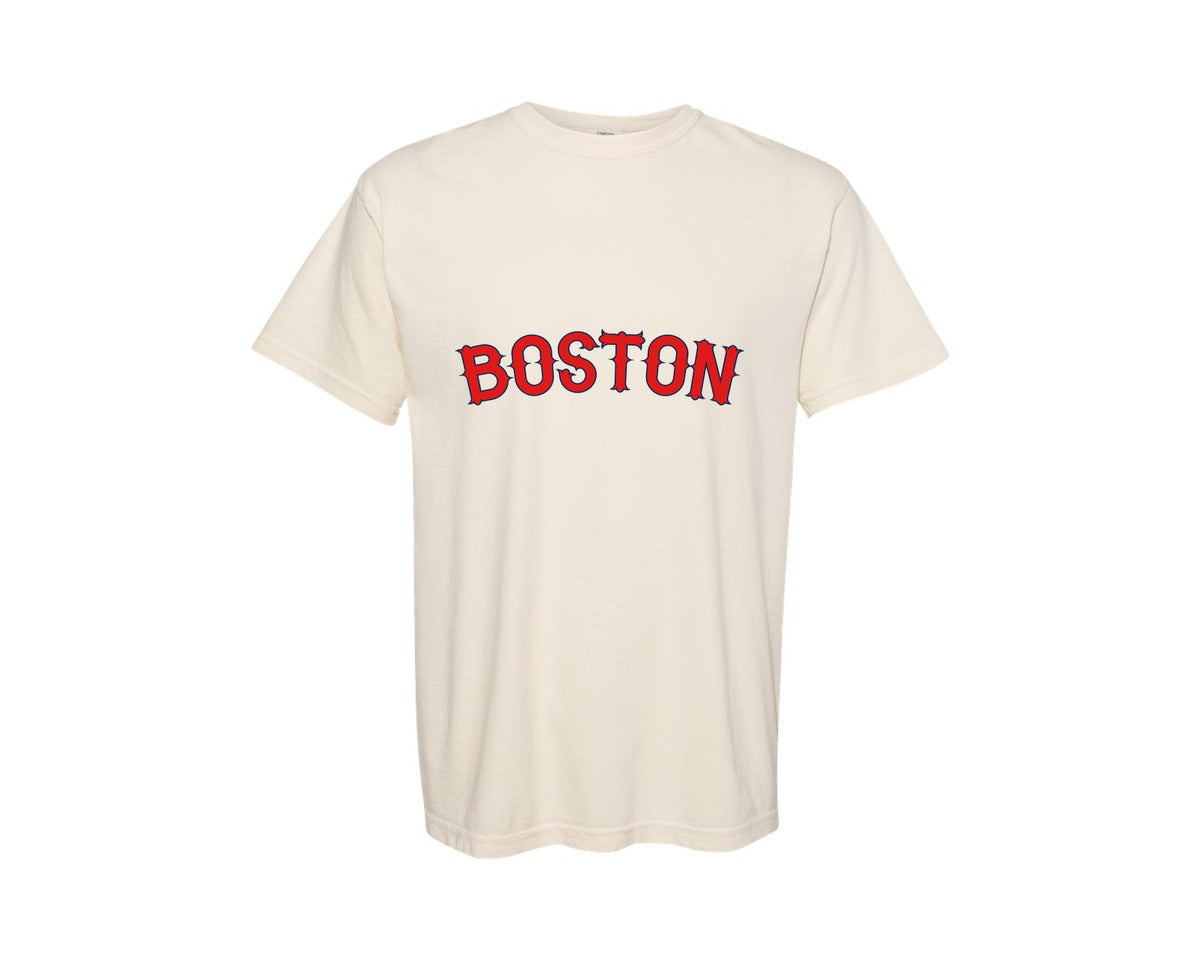 brand:Comfort Colors|color:Ivory|Boston Lettering Typography Graphic T-Shirt