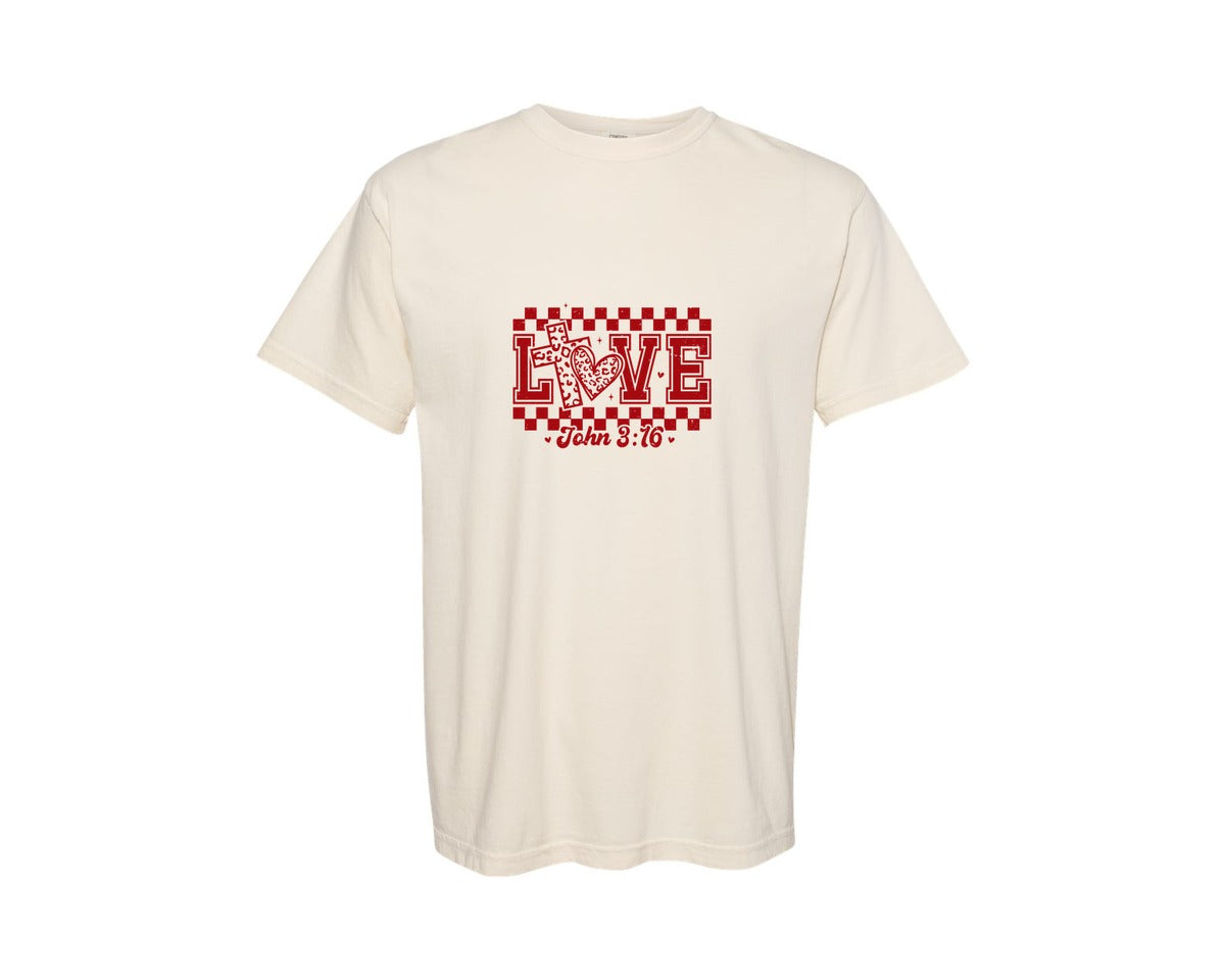 brand:Comfort Colors|color:Ivory|Christian Valentine Loved John 316 Graphic T-Shirt