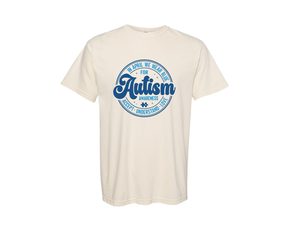 brand:Comfort Colors|color:Ivory|In April We Wear Blue Autism Awareness 4 Graphic T-Shirt