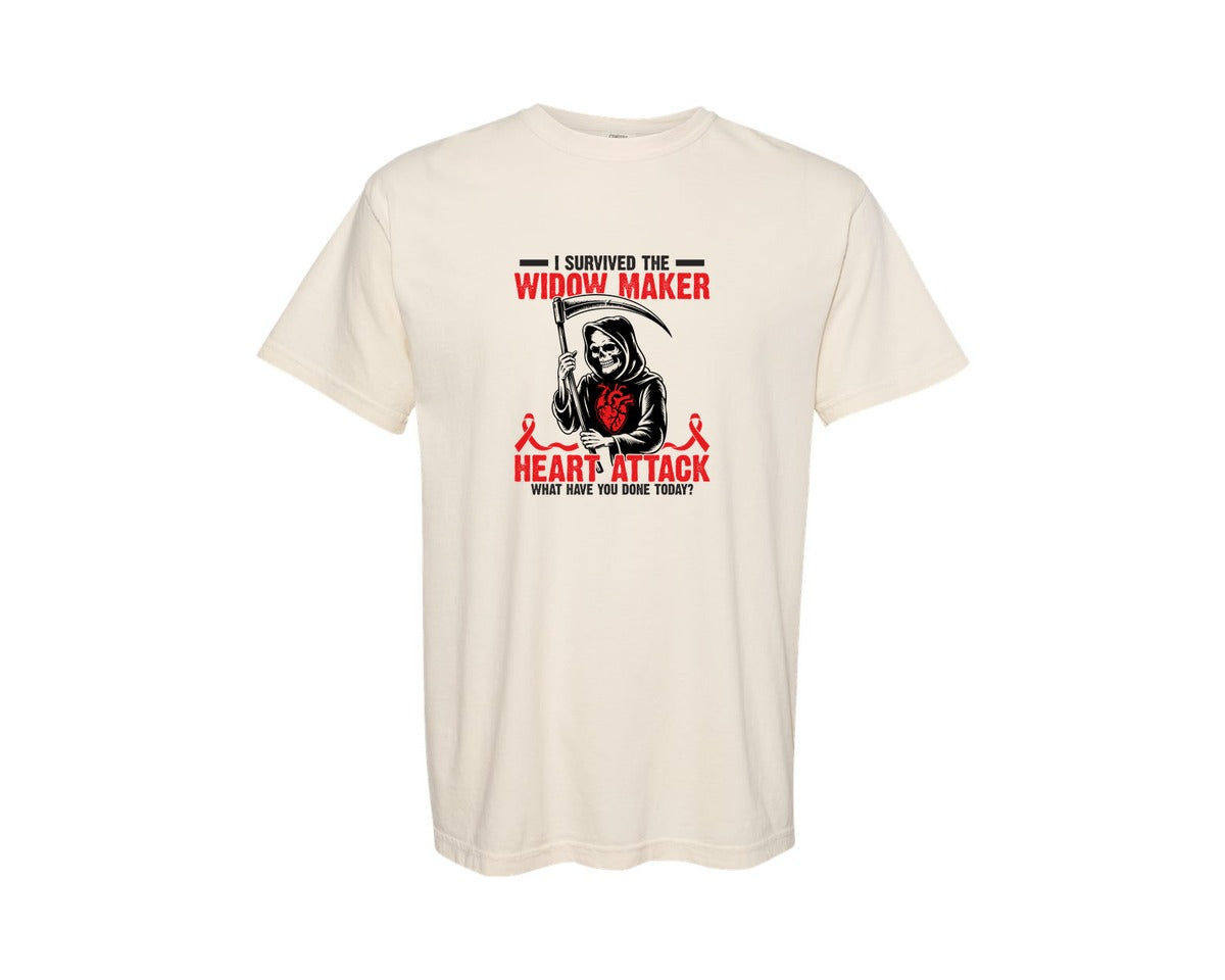 brand:Comfort Colors|color:Ivory|I Survived The Widow Maker Heart Attack Graphic T-Shirt