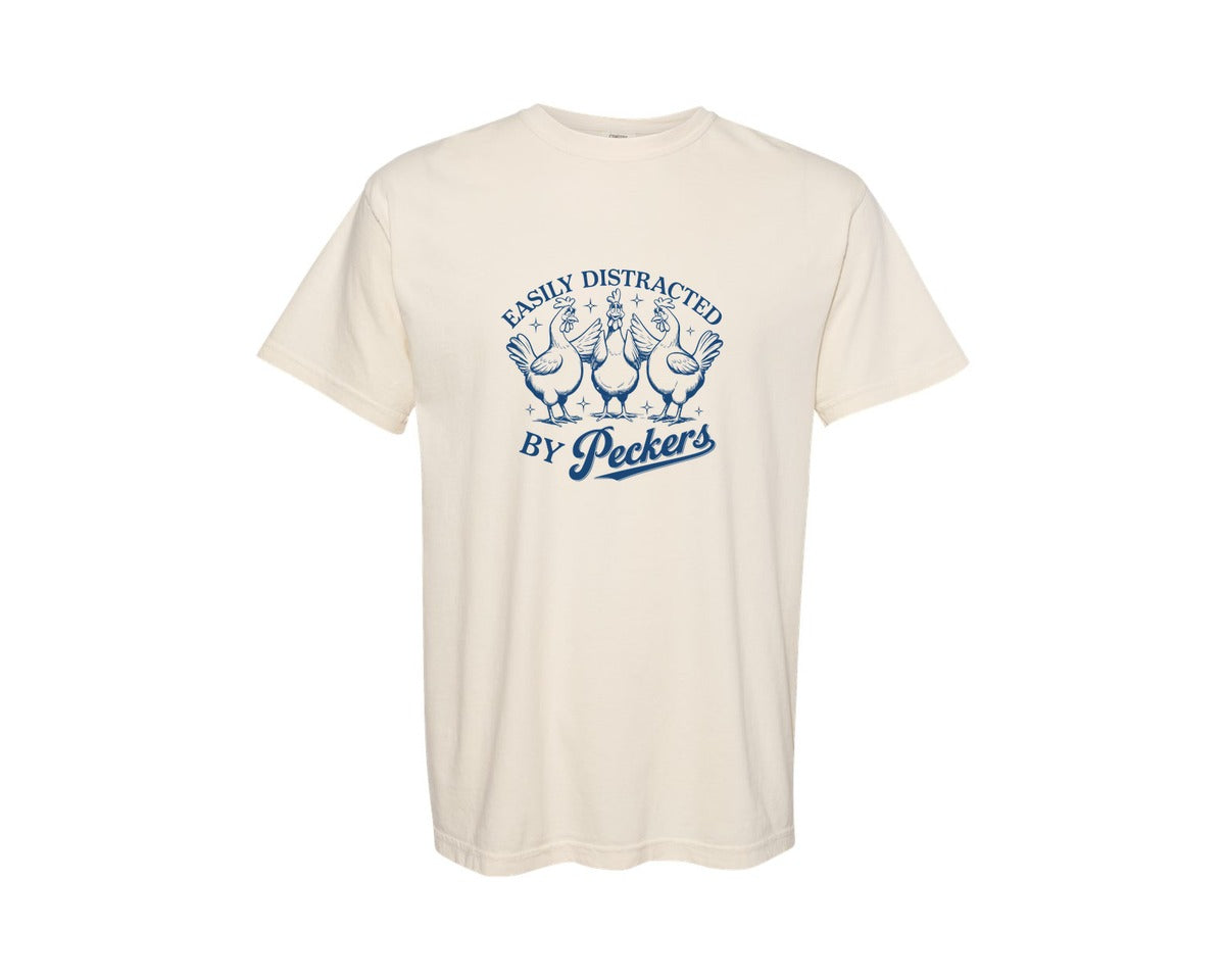 brand:Comfort Colors|color:Ivory|Easily Distracted By Peckers Chicken 2 Graphic T-Shirt