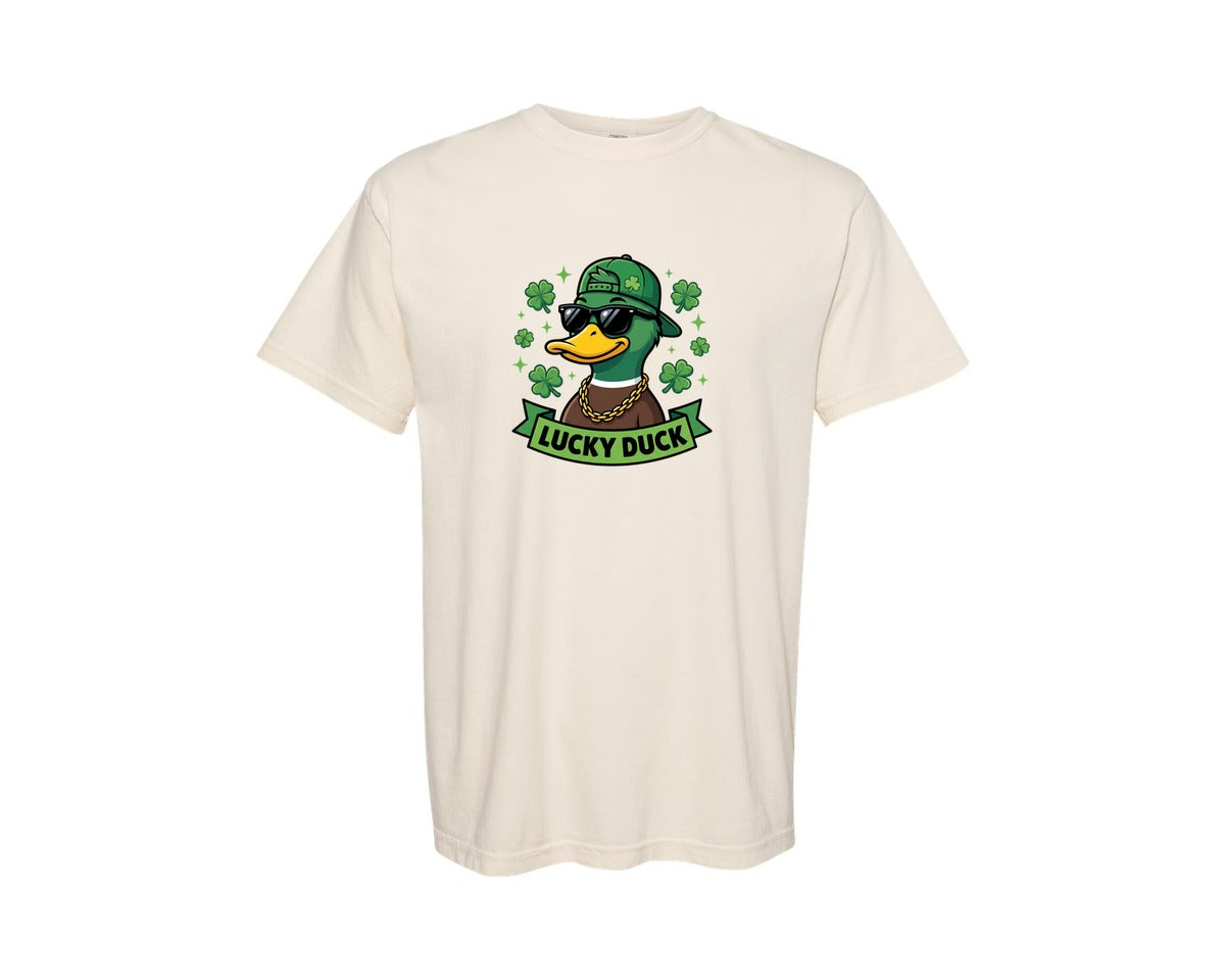 brand:Comfort Colors|color:Ivory|Lucky Duck St Patricks Day Duck Graphic T-Shirt