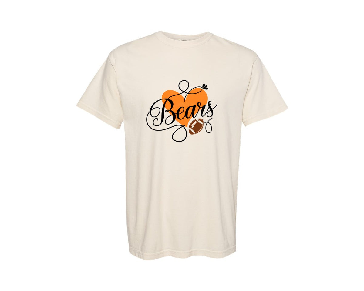brand:Comfort Colors|color:Ivory|Bears Orange Heart Football Mascot Graphic T-Shirt