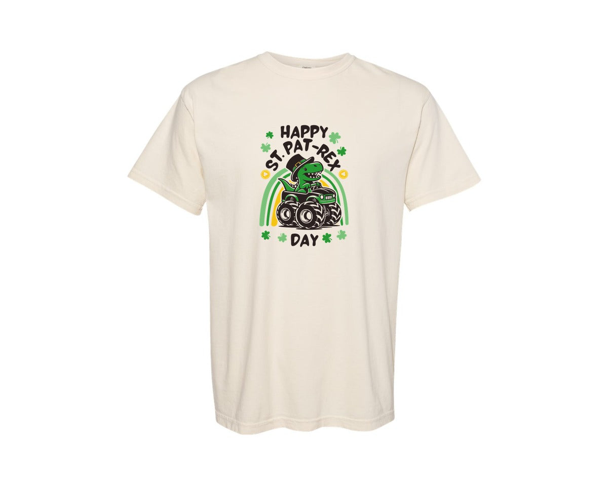 brand:Comfort Colors|color:Ivory|St Patricks Day Dinosaur Graphic T-Shirt