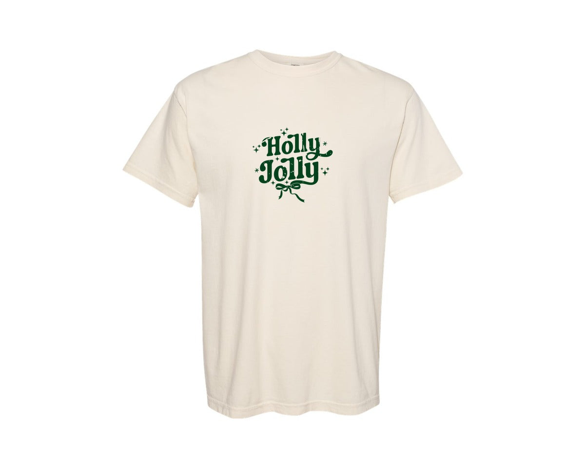 brand:Comfort Colors|color:Ivory|Holly Jolly Trendy Retro Distressed Graphic T-Shirt