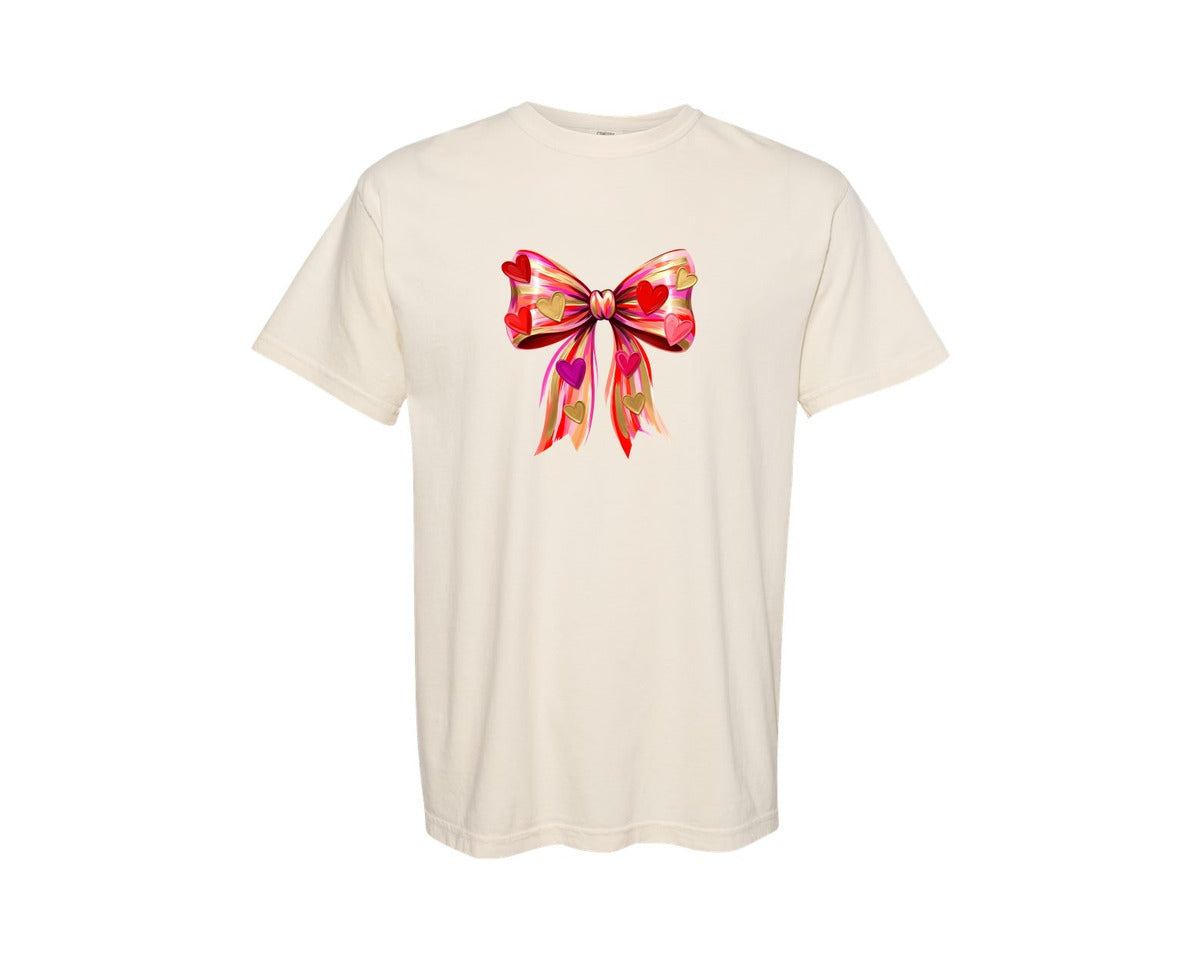 brand:Comfort Colors|color:Ivory|Valentine Heart Coquette Bow 2 Graphic T-Shirt